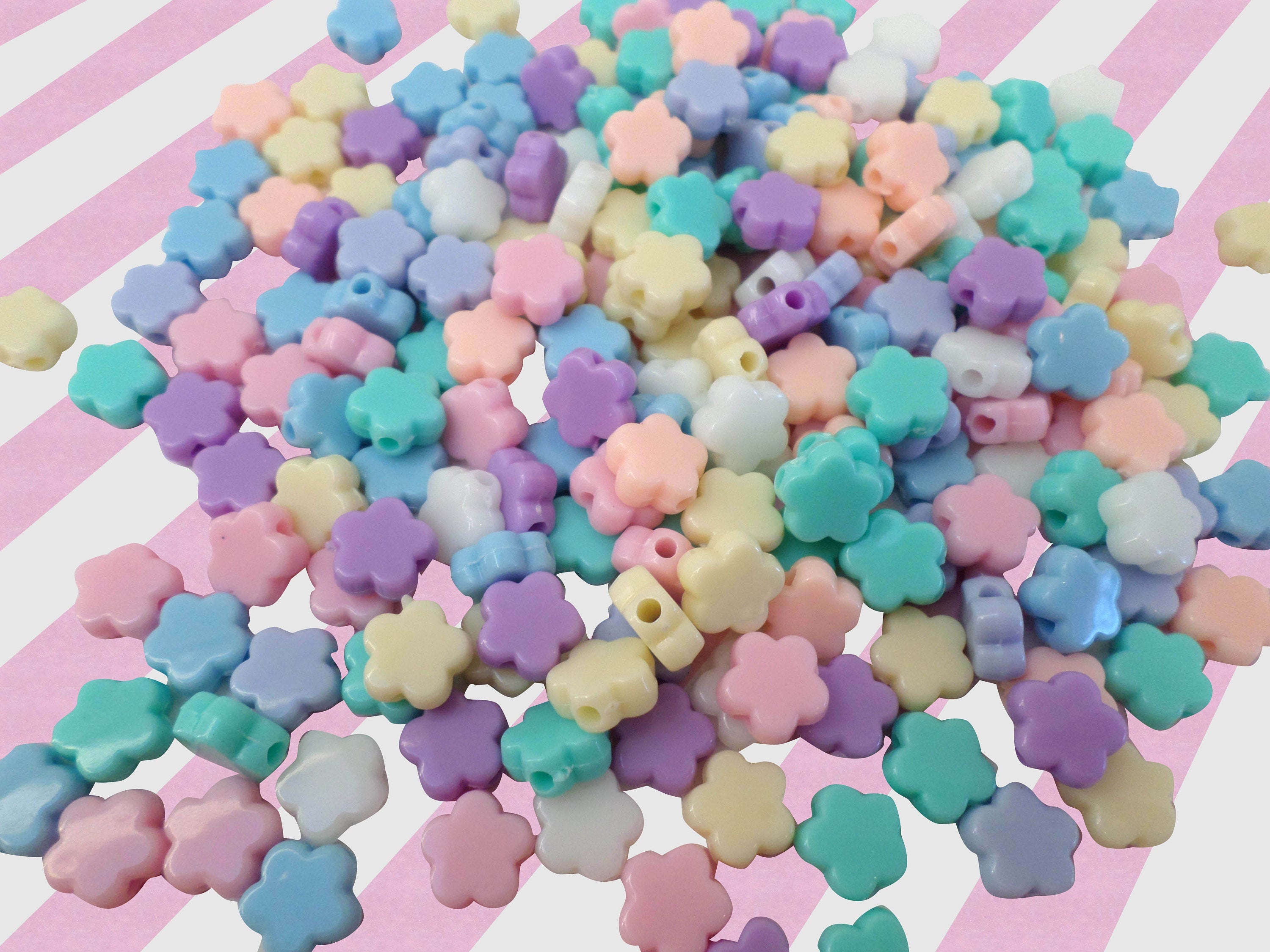 Beads 8mm Kawaii Beads, Pastel Flower Beads, Pastel Beads for Jewelry, Pastel Bead Necklace, Beads Choker, Bead Kits, Pastel Beads Set