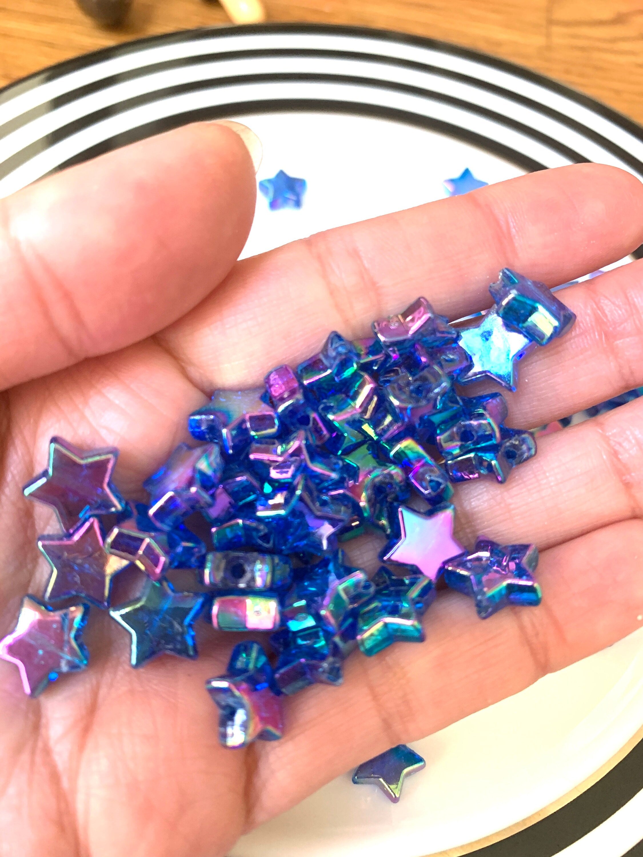 Shimmery Mermaid Purple Blue Star Beads, Acrylic Beads, 100pc  set