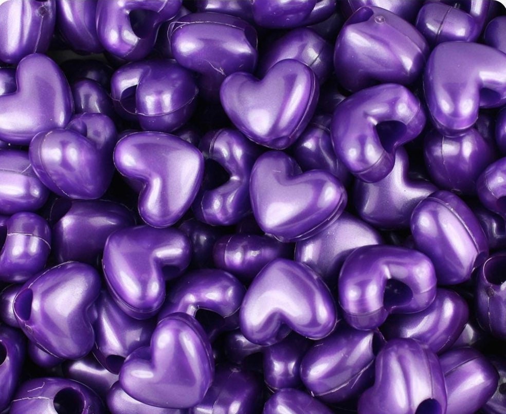 Purple Heart Kandi Beads, Pony Beads, Heart beads, Spacer Beads