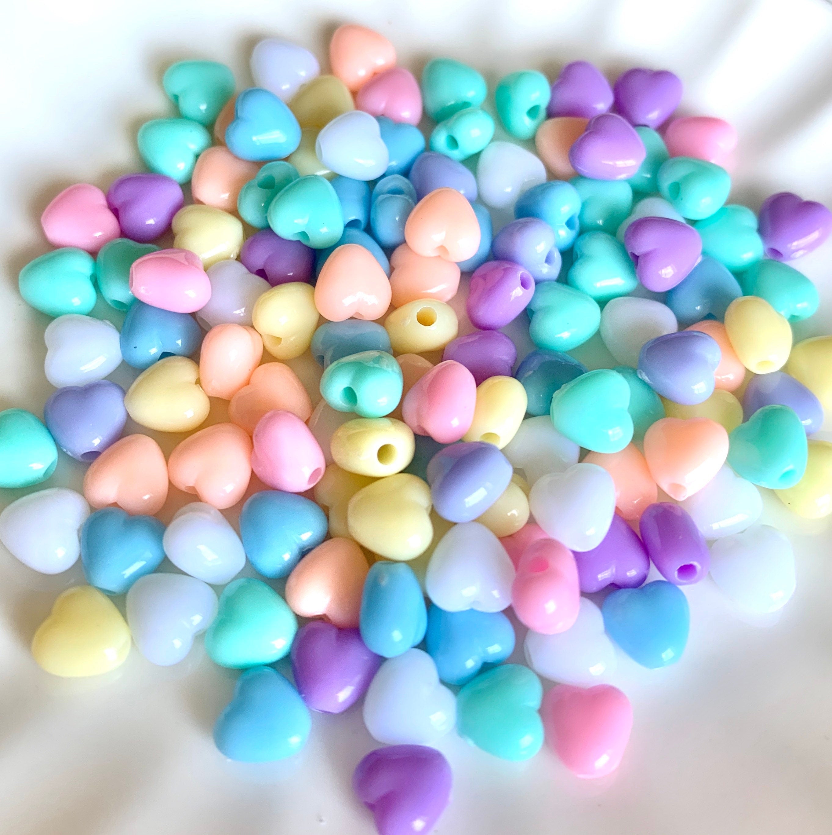 Tiny Beads, Heart Beads, Pastel Beads, Pastel Heart Beads, 7mm Beads, Fairy Kei Beads, Yume Kawaii, Yaami Kawaii Beads, Pastel Bead Set