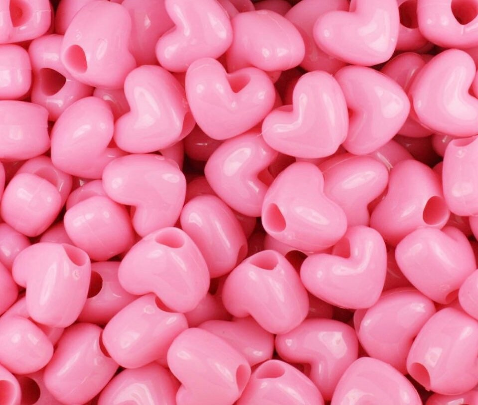 Baby Pink Heart Pony Beads, Kandi Beads, Heart beads, Spacer Beads