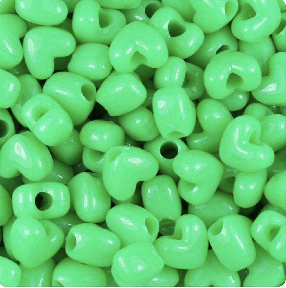 Lime Green Heart Beads, Kandi Beads, Heart beads, Spacer Beads, DIY