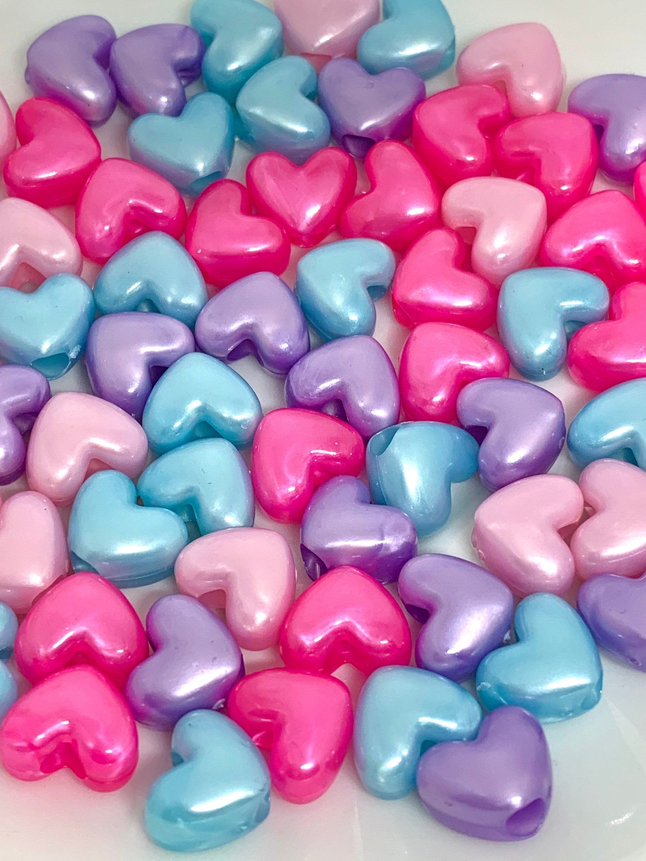 Pastel Heart Beads, Kandi Beads, Heart beads, Spacer Beads, Pastel Mix DIY