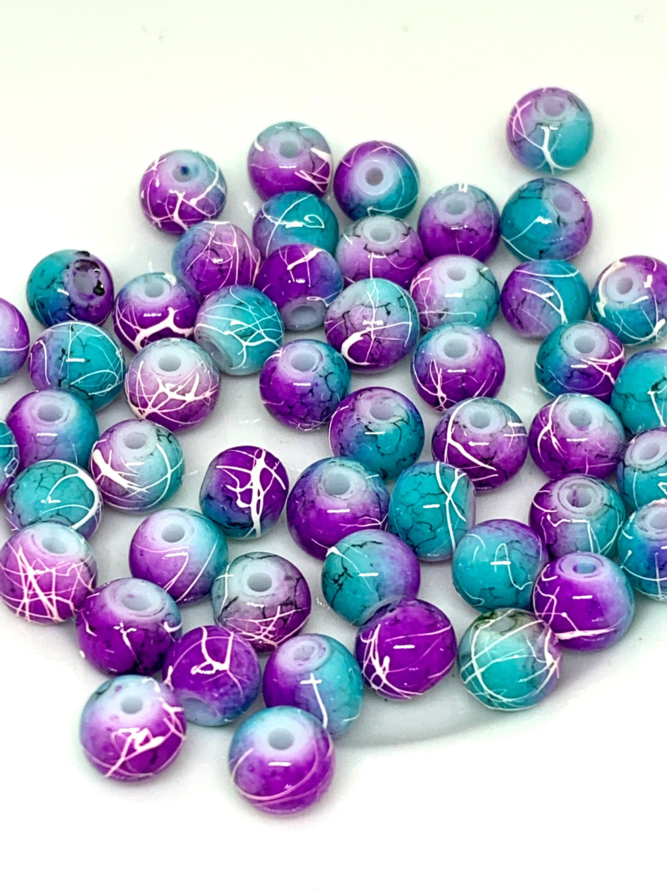 Purple Mermaid Tie Dye Beads, Round Spacer Beads - 50 pc set