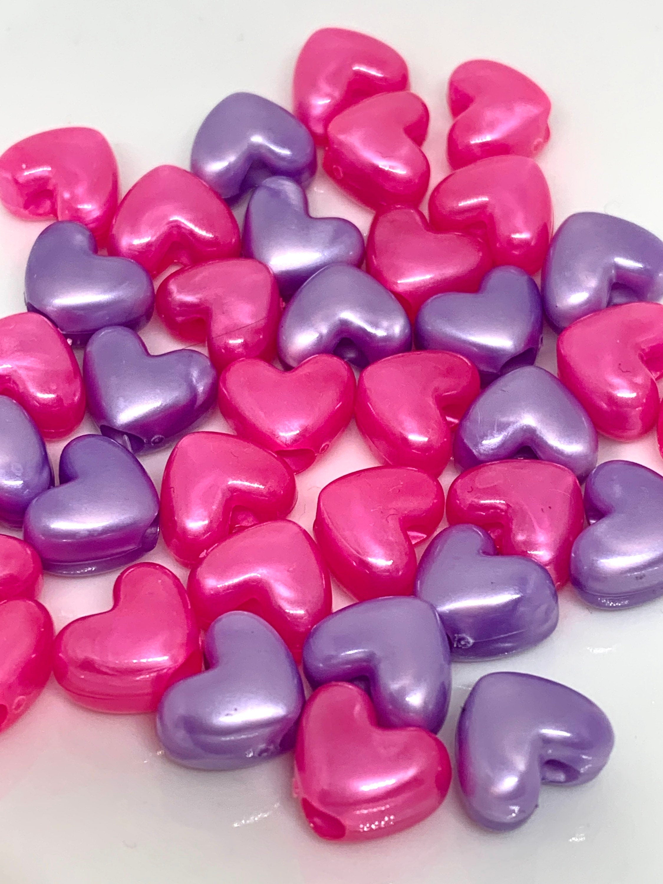 Pastel Cutie Mix, Pink and Purple Heart Beads, Kandi Beads, Heart beads, Spacer Beads, Pastel Mix DIY