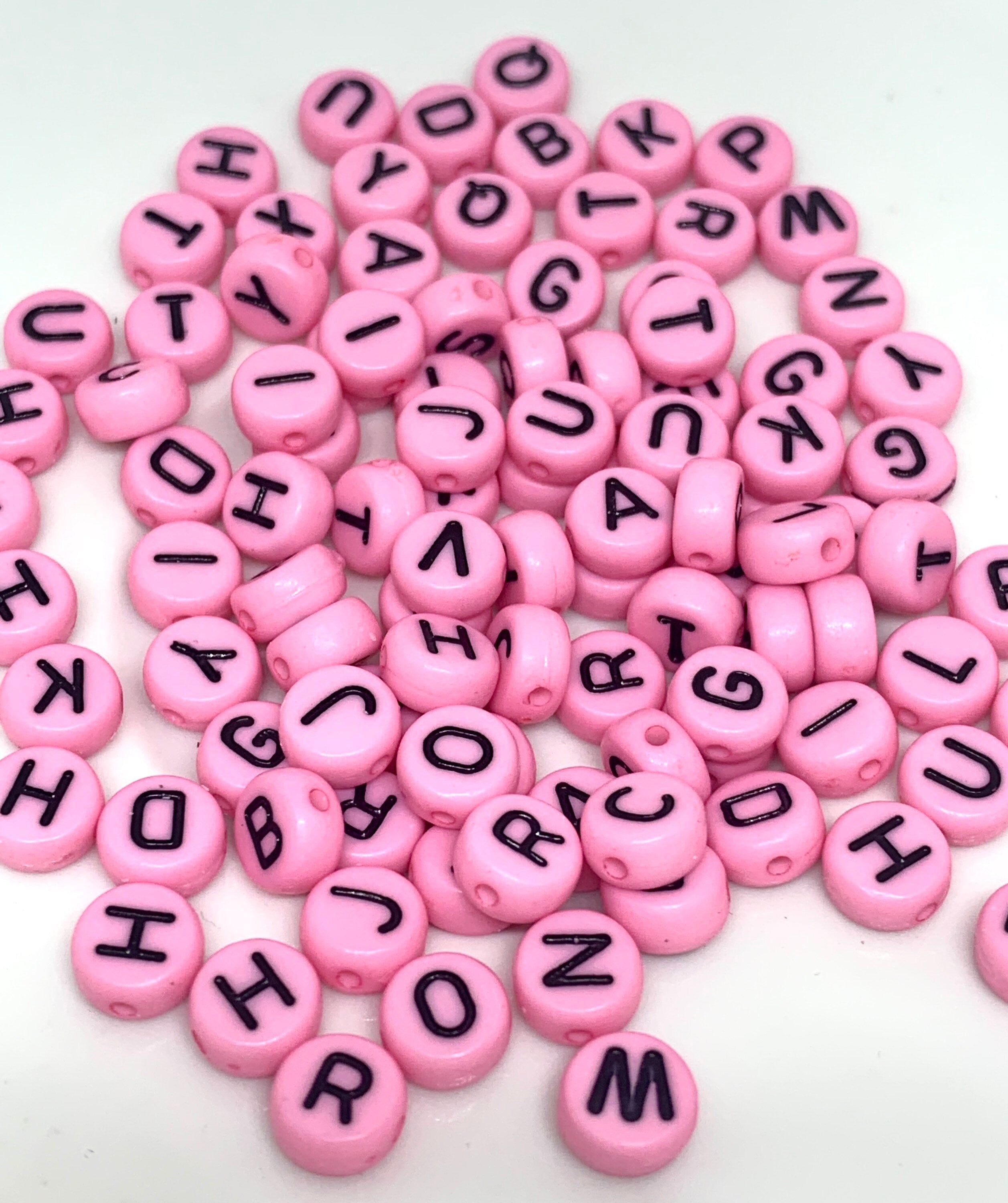 Pink Alphabet Beads, Spacer Beads, DIY Jewelry, Round DIY letter beads