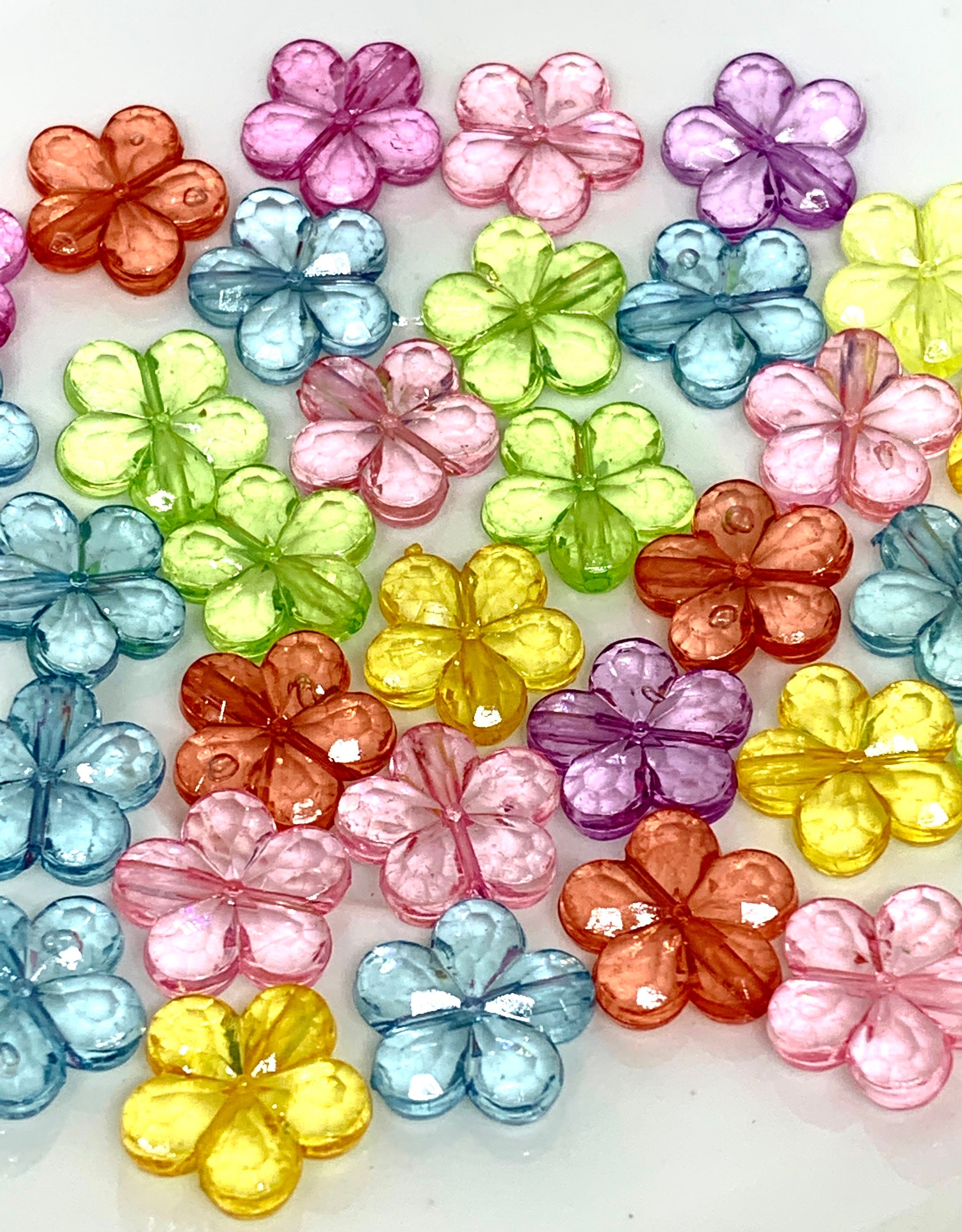 Cute Flower Beads, Translucent Beads, Clear Beads, Colorful Flower Beads, 14mm Beads, Flower Beads for Necklace, Beads for Bracelet