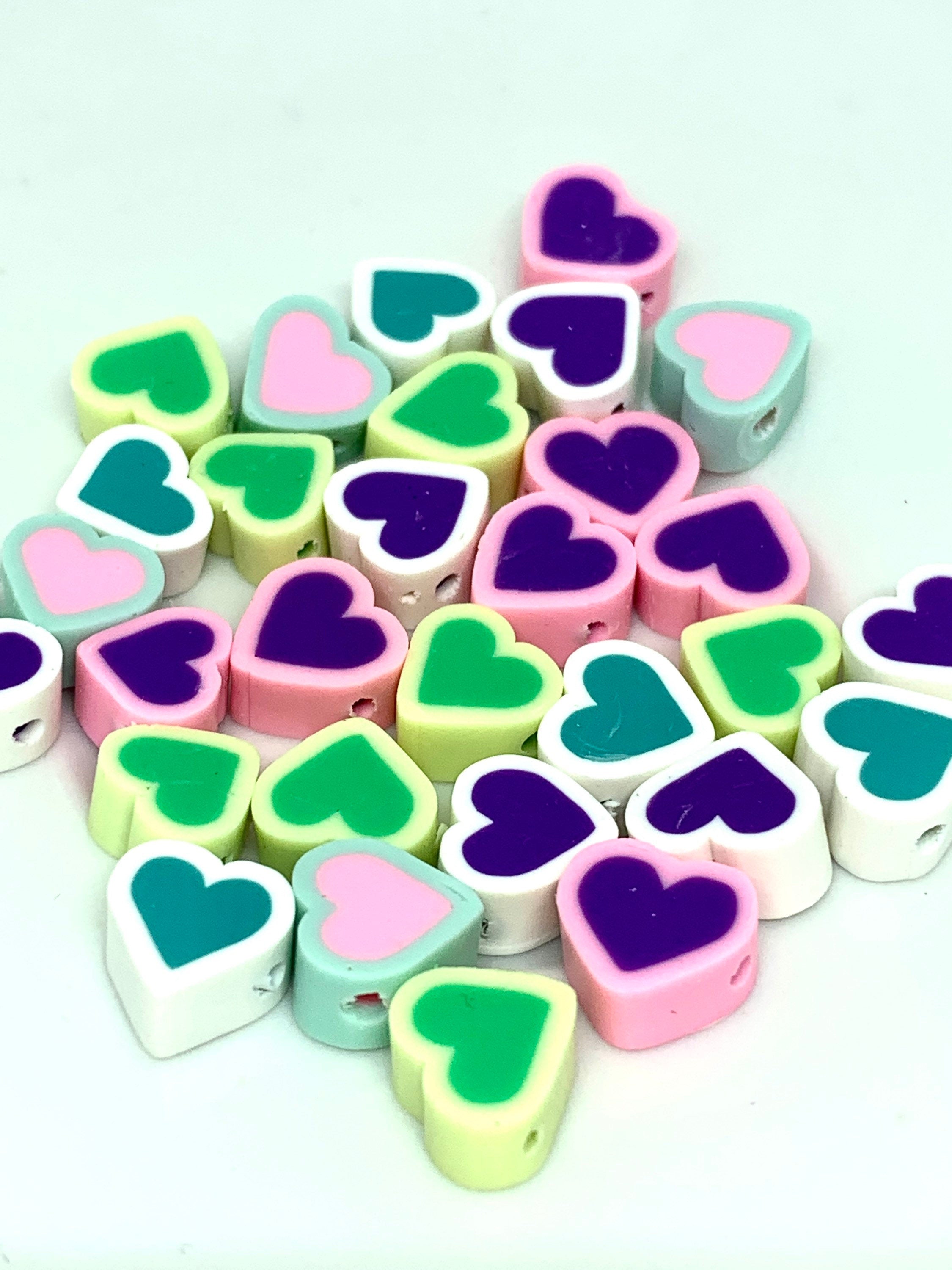 Mixed Color Polymer Clay Heart Beads, DIY Jewelry Beads, Cute Beads