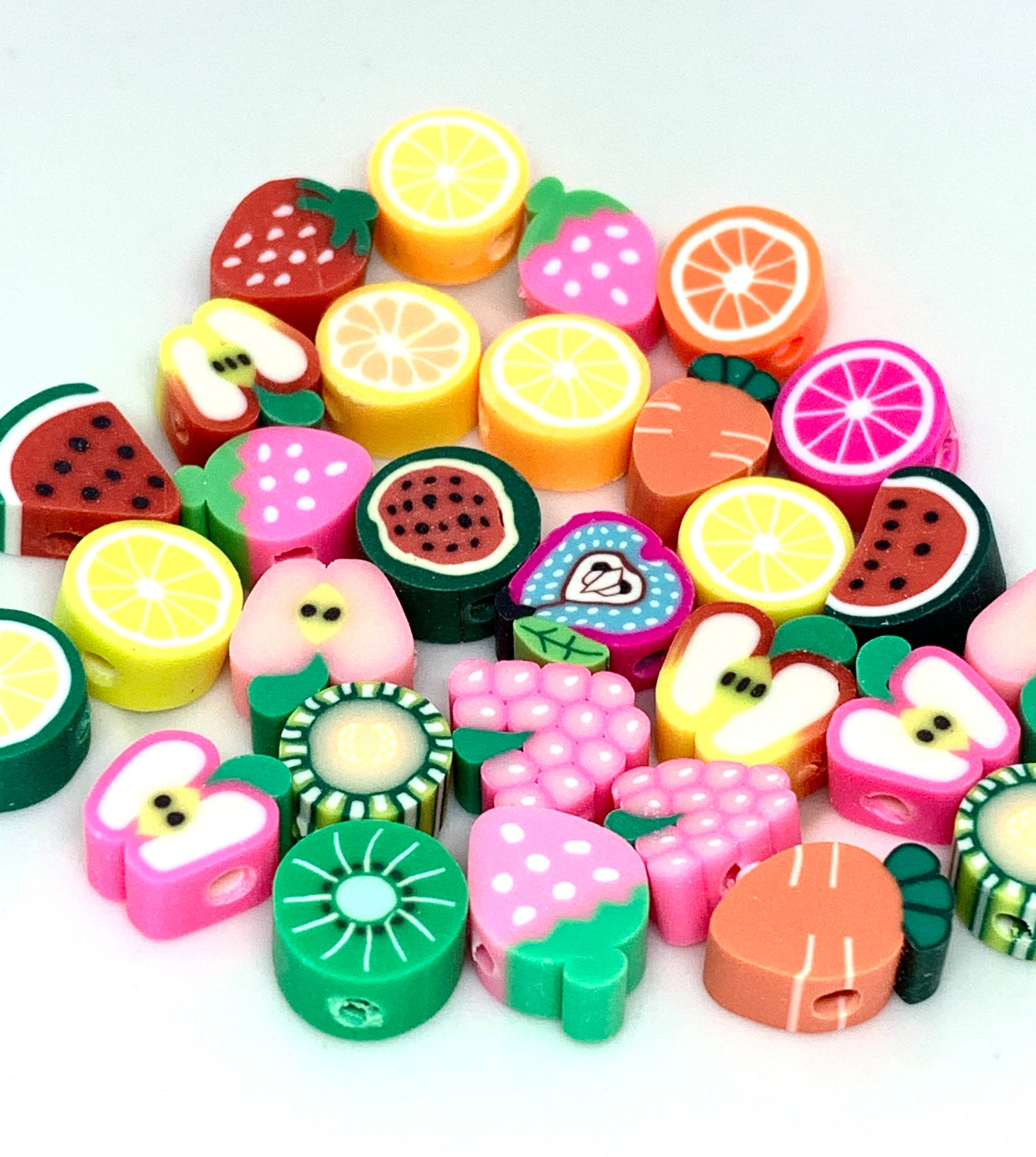 Fruit Beads for Bracelets, Polymer Clay Beads, Cute Beads, Fruit Beads Necklace, DIY Beads Kit, 10mm Beads