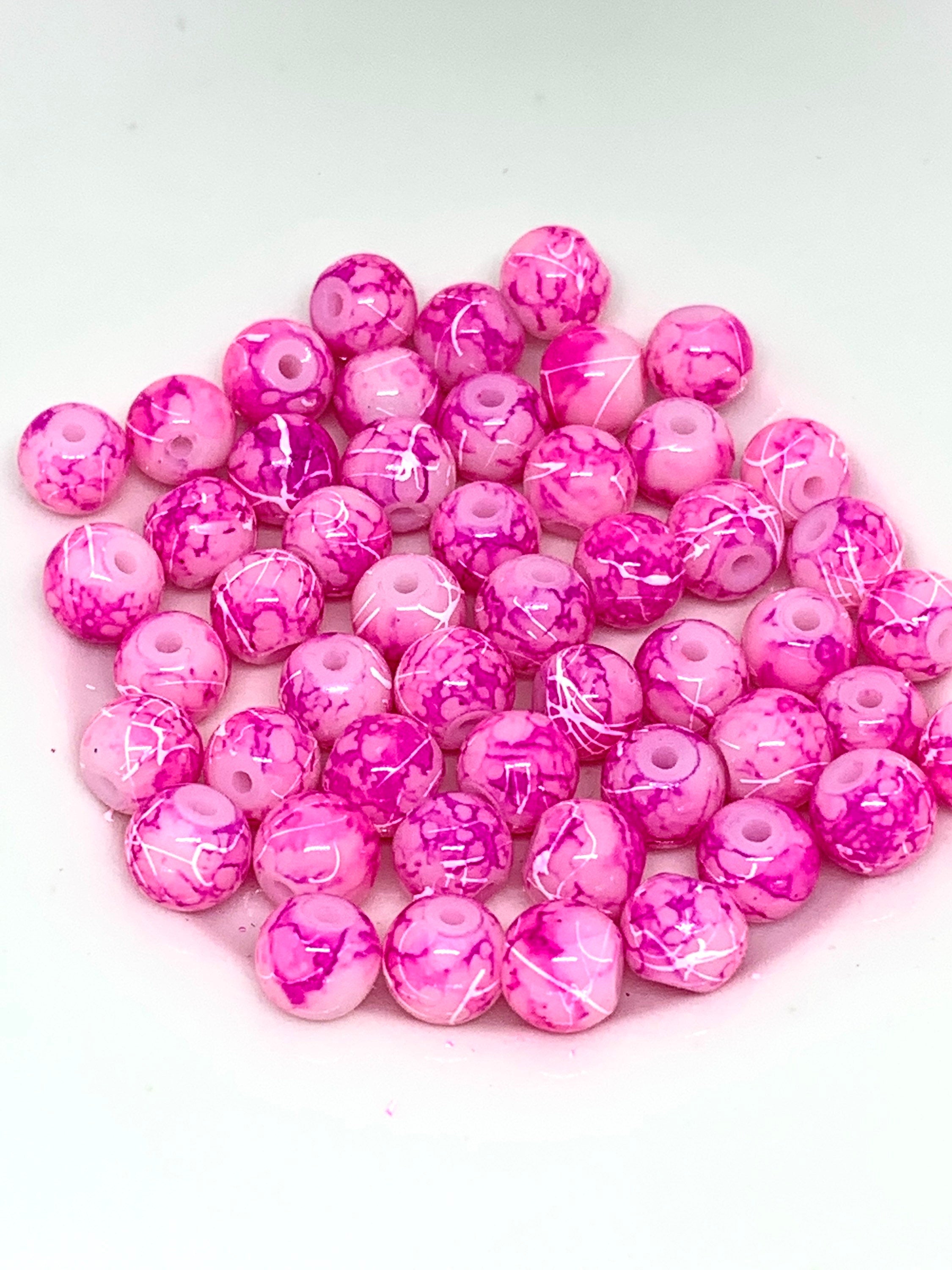 Magenta Pink Tie Dye Beads, Round Spacer Beads - 50 pc set, Cute Beads