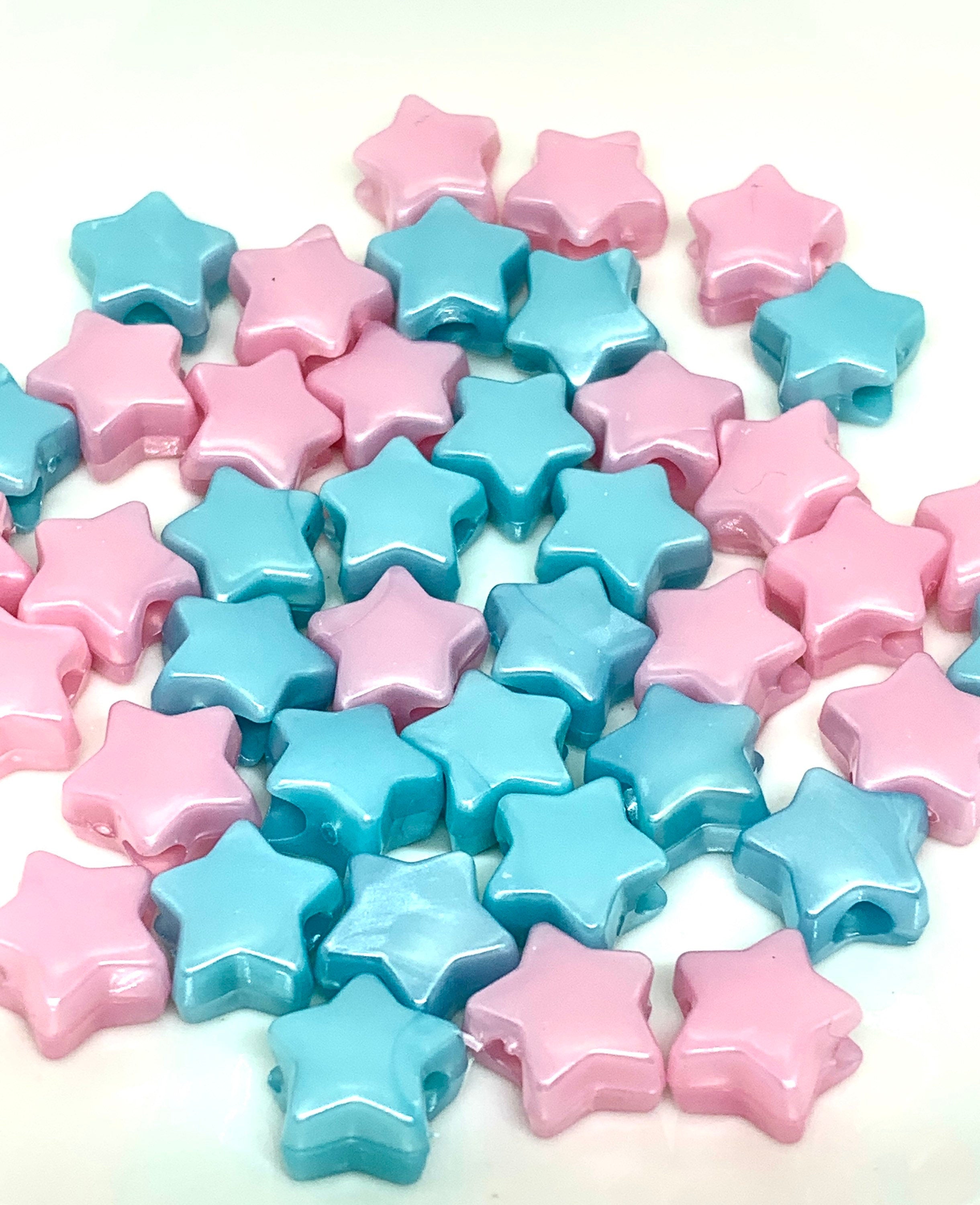 Pastel Stars Cotton Candy Mix, Baby Pink and Blue Star Beads, Kandi Beads, Star beads, Spacer Beads, Pastel Mix DIY