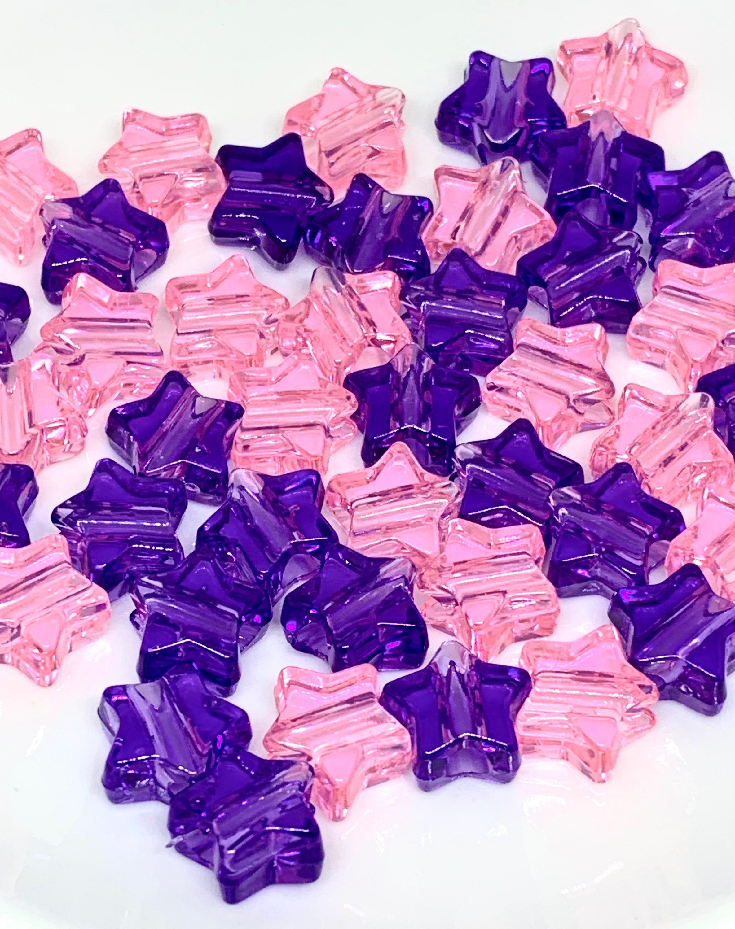 Star Beads, Cute Pink and Purple Translucent Kandi Beads, Star beads, Spacer Beads, DIY Mask Beads