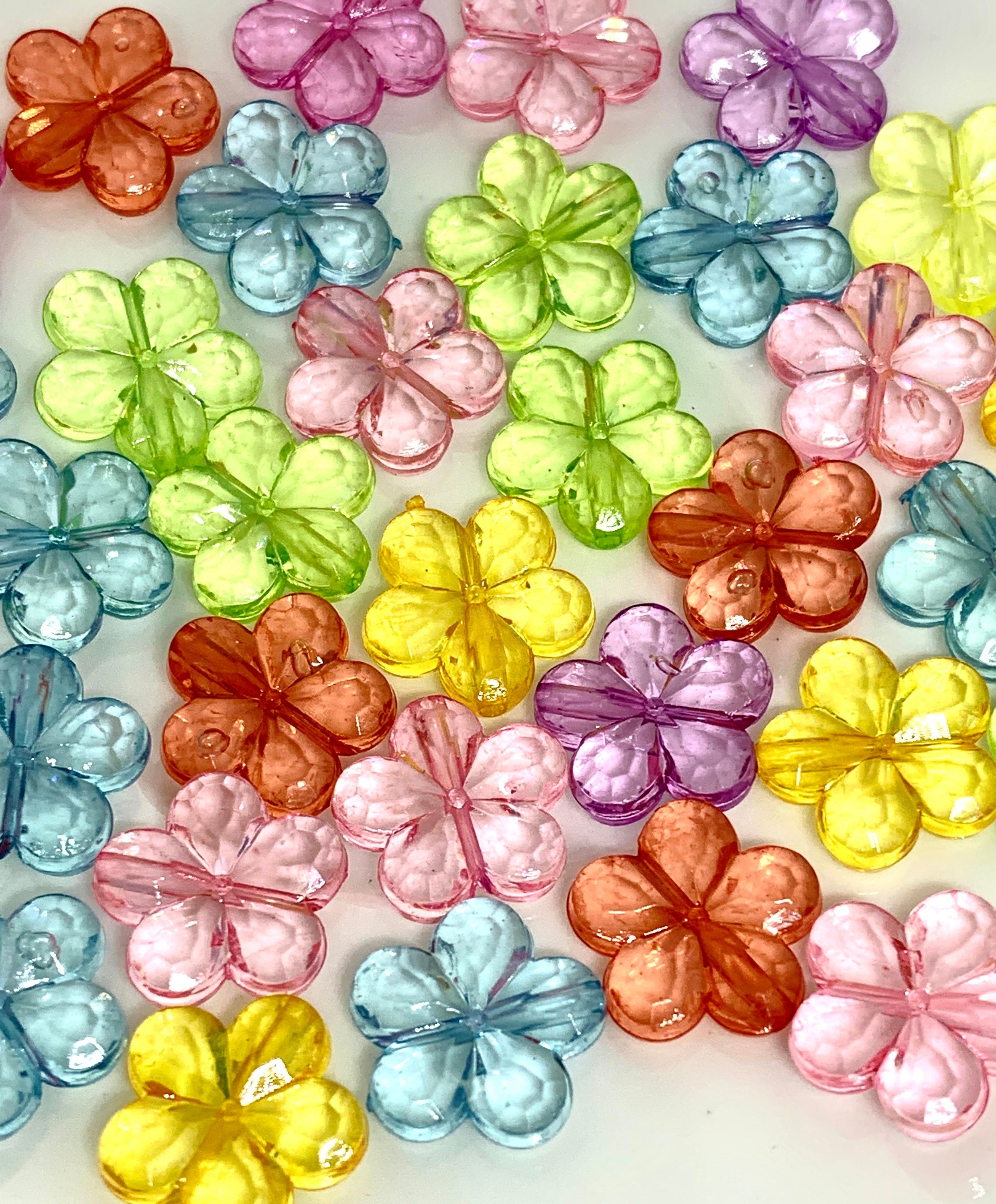 Cute Flower Beads, Translucent Beads, Clear Beads, Colorful Flower Beads, 14mm Beads, Flower Beads for Necklace, Beads for Bracelet