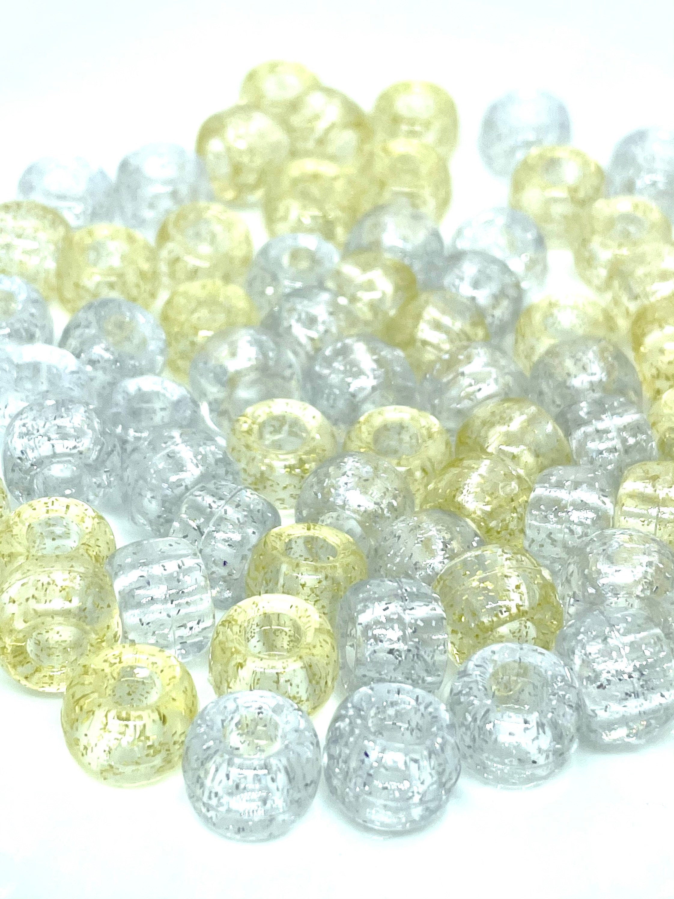 Champagne Celebration Mix: Gold and Silver Glitter Beads, Pony Beads, Kawaii Supplies, Cute Beads, Kandi Beads