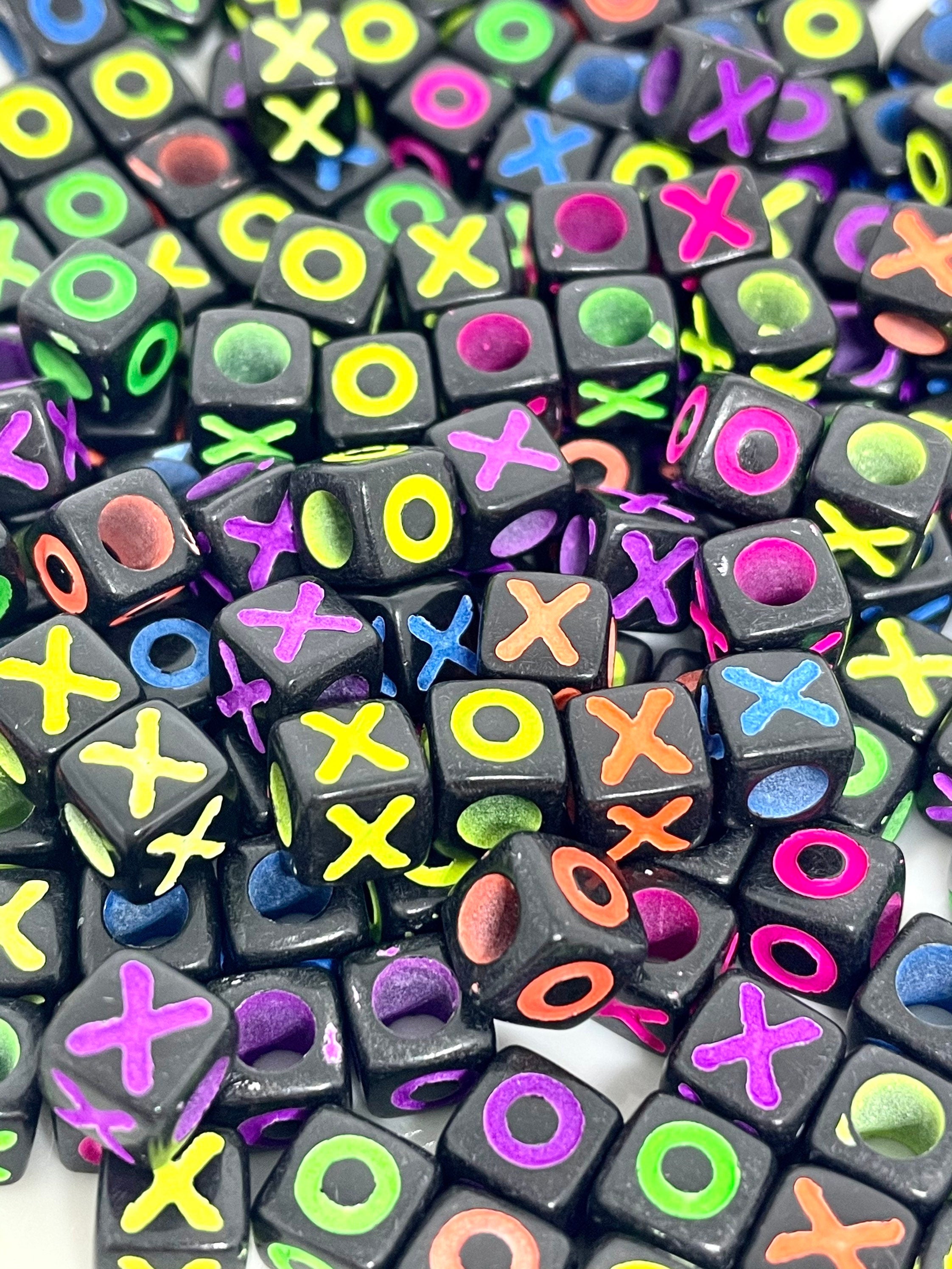 XOXO Neon Alphabet Beads, Black Spacer Beads, DIY Jewelry, XO Letter Beads