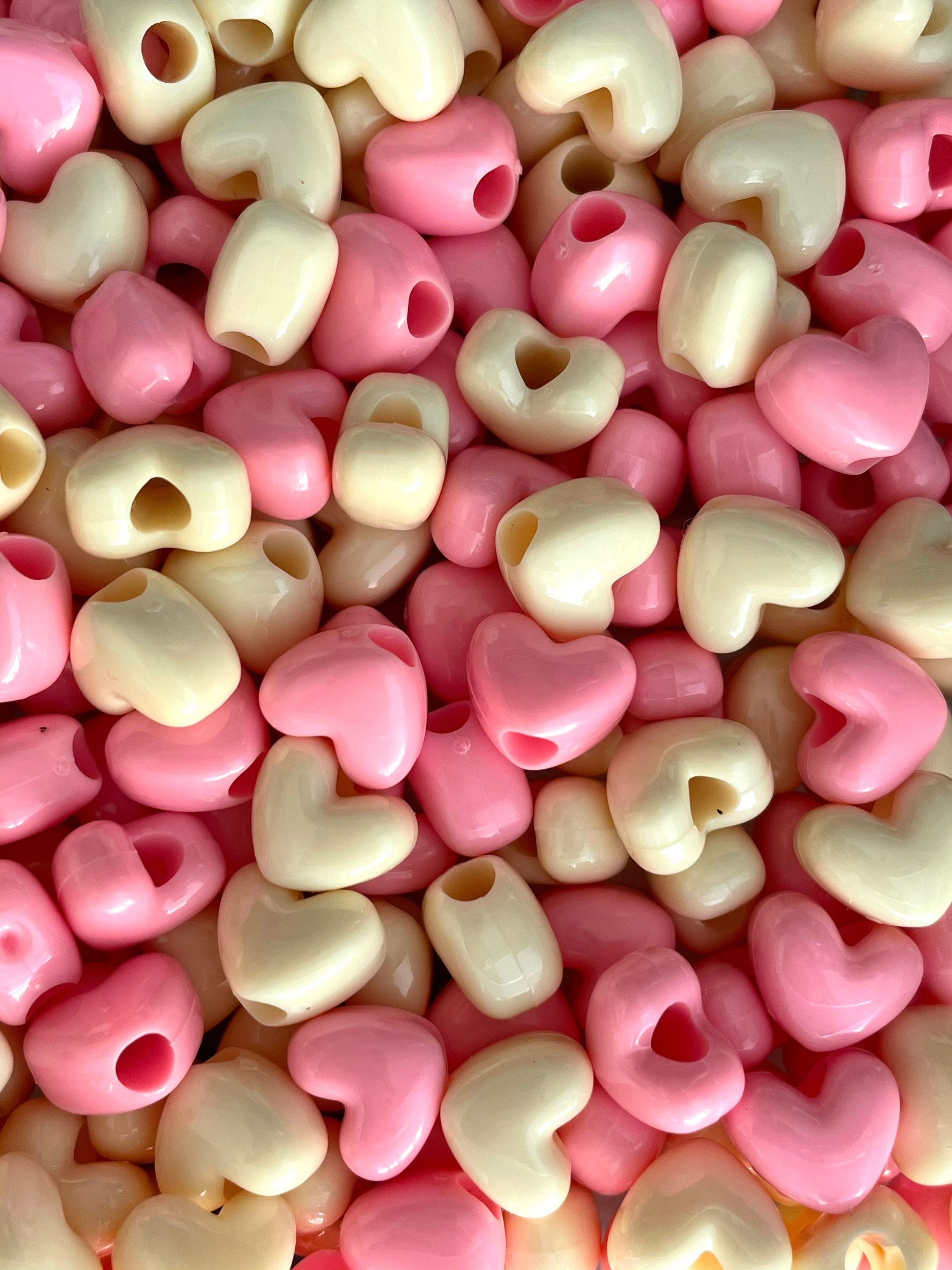 Strawberries and Cream Ice Cream Mix, Pink and White Heart Beads, Pink Beads, Cute Beads