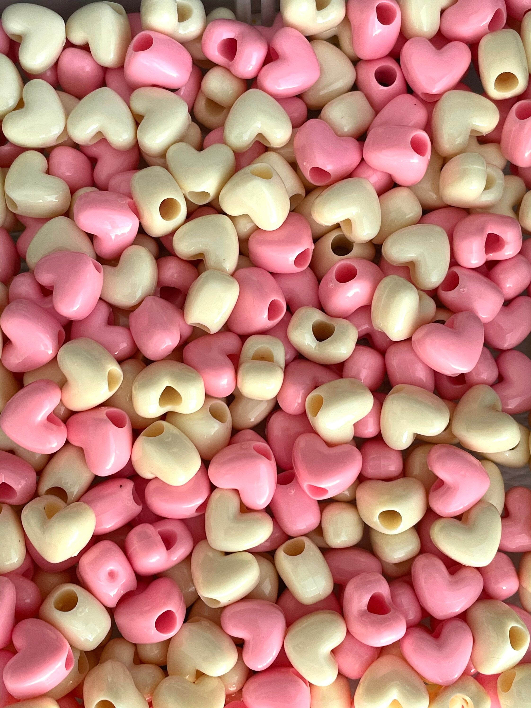 Strawberries and Cream Ice Cream Mix, Pink and White Heart Beads, Pink Beads, Cute Beads