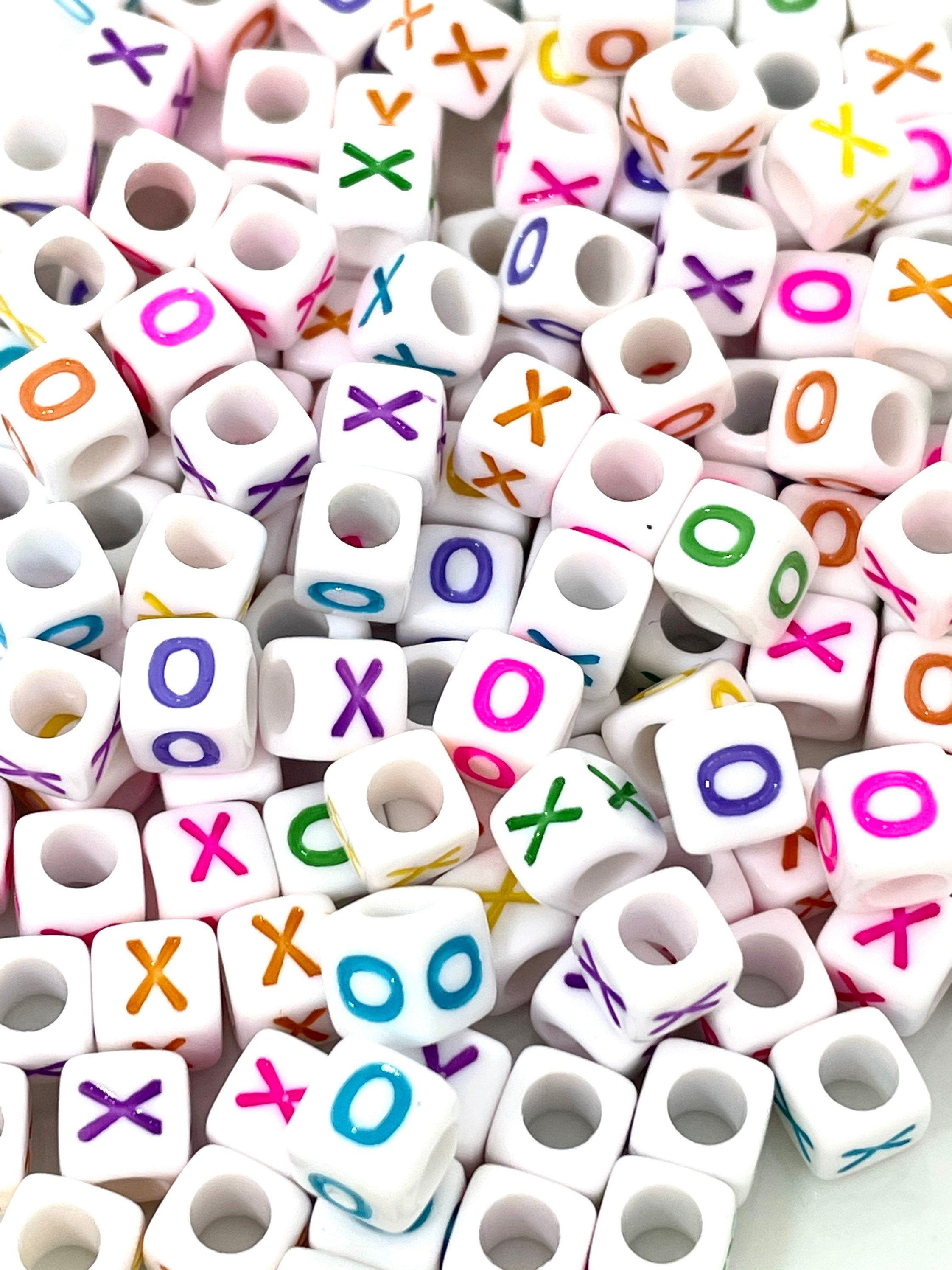 XOXO Rainbow Alphabet Beads, Letter Spacer Beads, DIY Jewelry, XO Letter Beads, Cube Beads