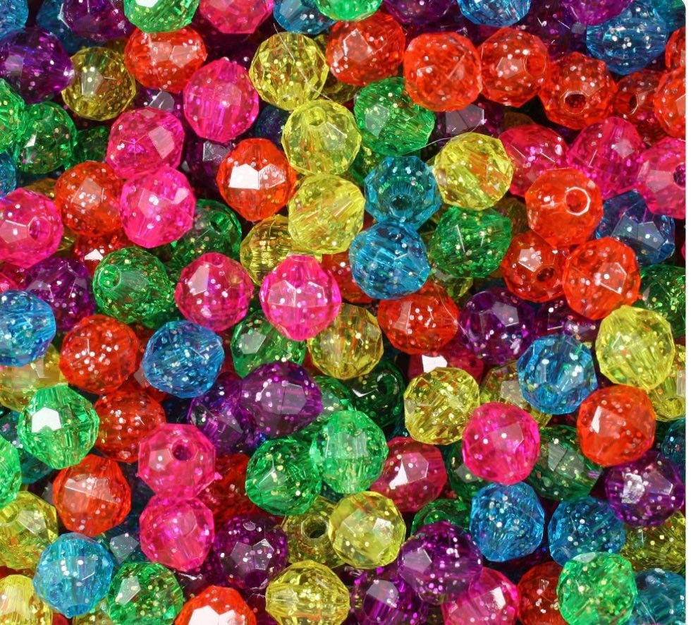 Neon Glitter Beads, Faceted Beads for Choker, Beads for Necklace, Beads for Anklet