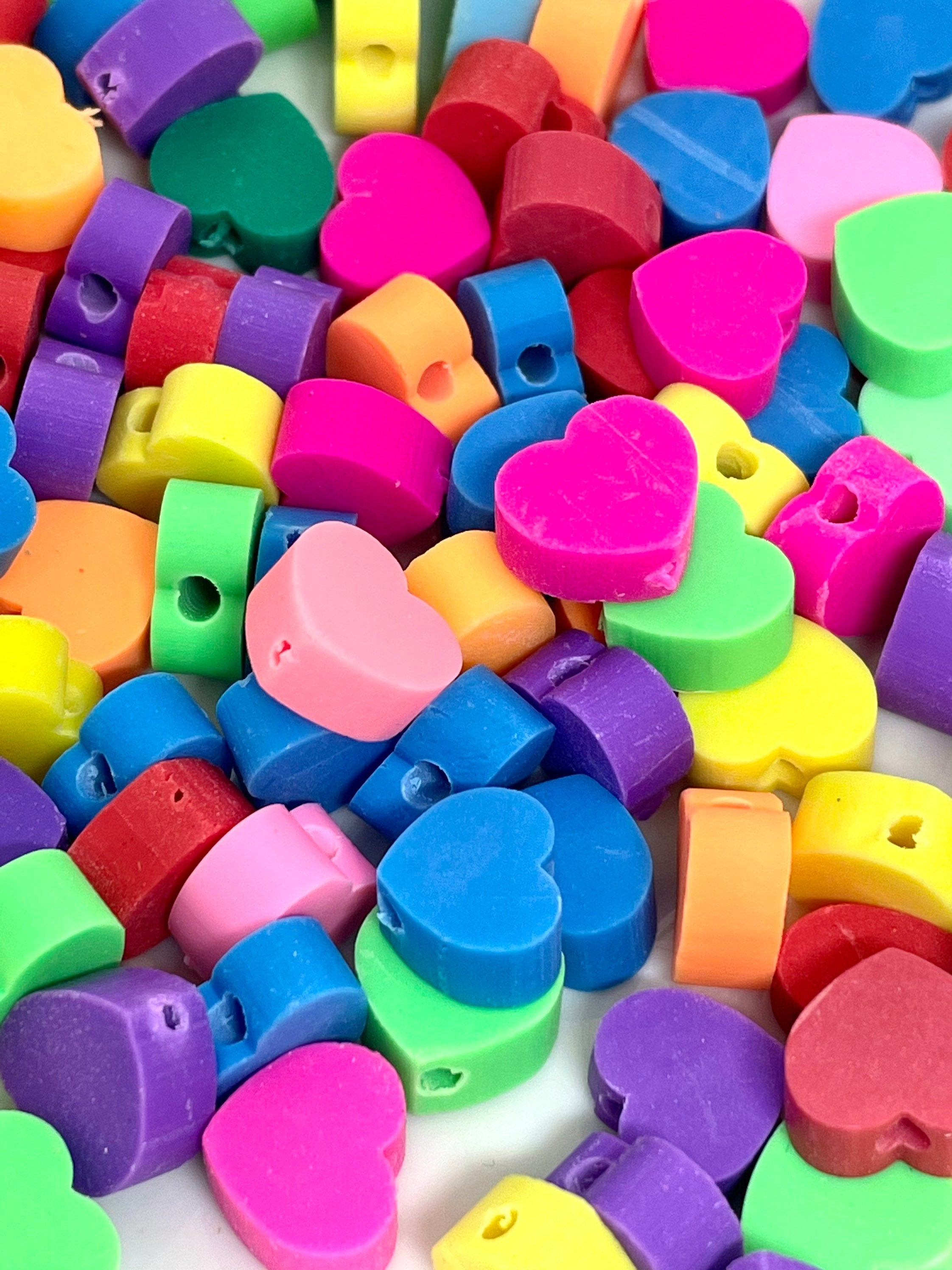 Colorful Heart Beads, Polymer Clay Beads, Handmade Beads, Beads for Bracelet, Beads for Necklace, 10mm Beads