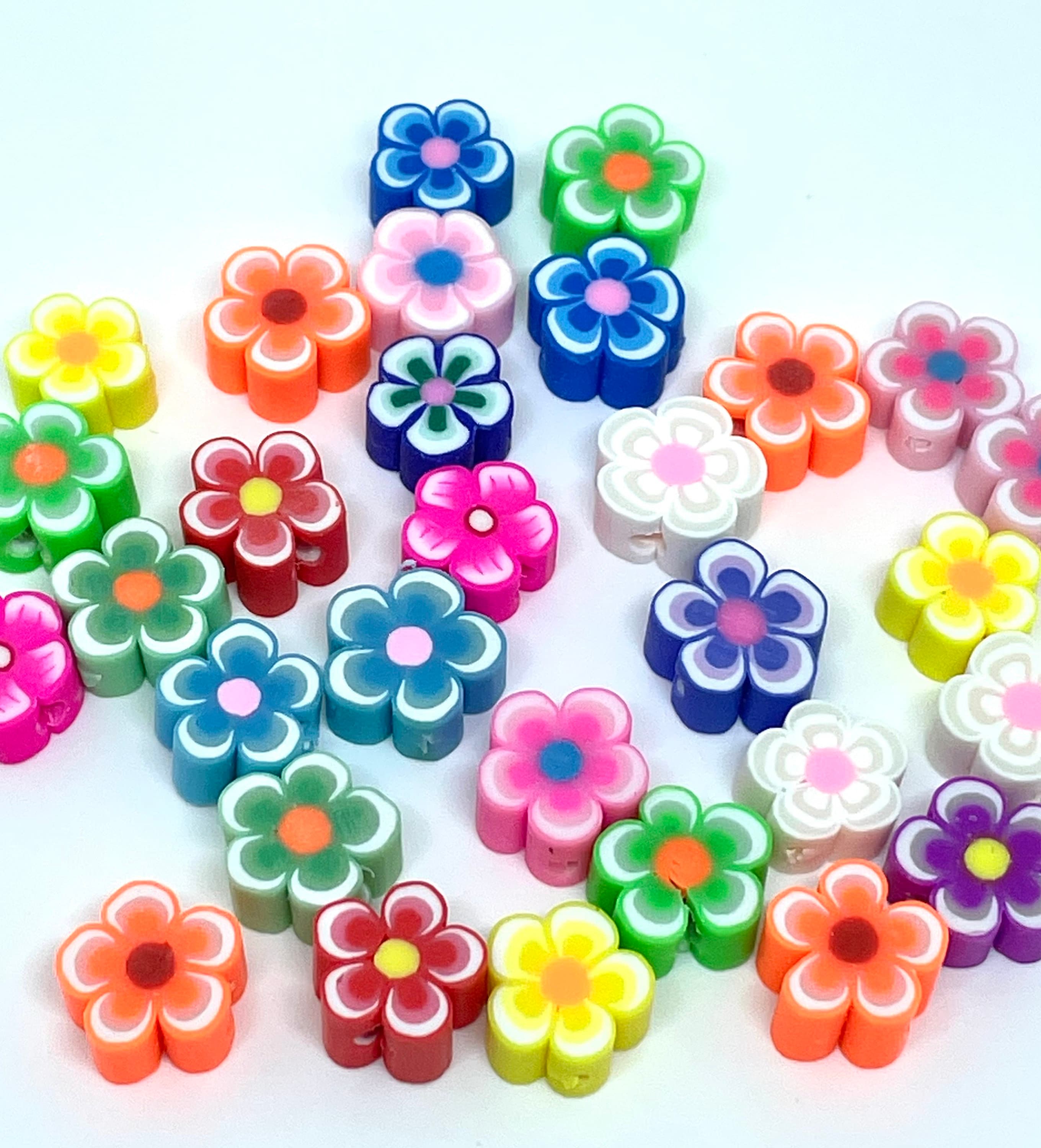 Handmade Flower Beads, Polymer Clay Beads, Colorful Beads, Bead Set for Bracelet, DIY Beads, 10mm Beads