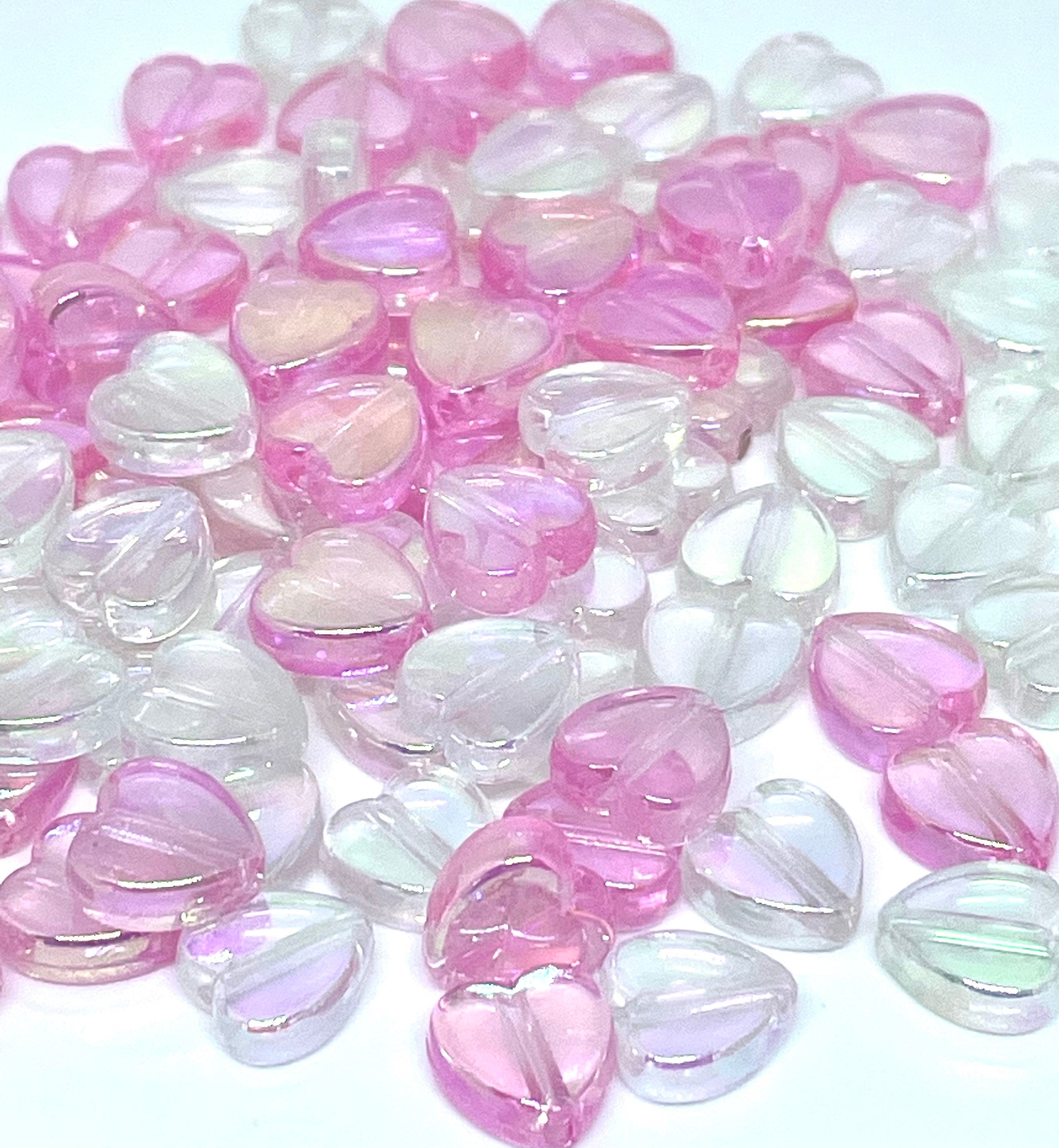 Strawberries and Cream Bead Mix, Translucent and Pink Heart Bead Mix, Heart Beads 8mm, Heart Beads for Bracelet, Heart beads for Necklace