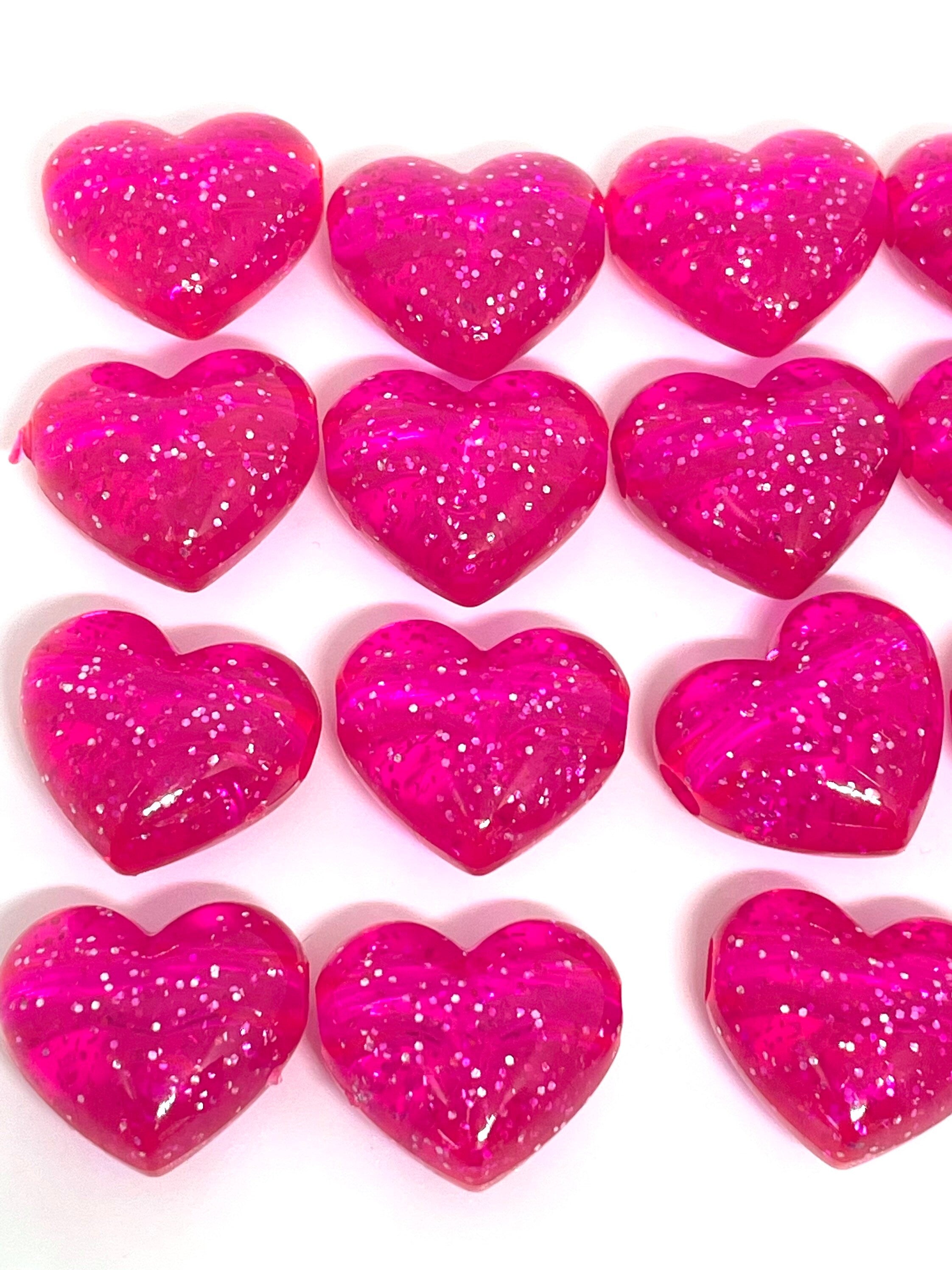 Pink Glitter Heart Pendant, Acrylic Heart Pendant Large, Beads 18mm, Cute Pendants, Kawaii Pendants, Colorful Pendants, Heart Beads