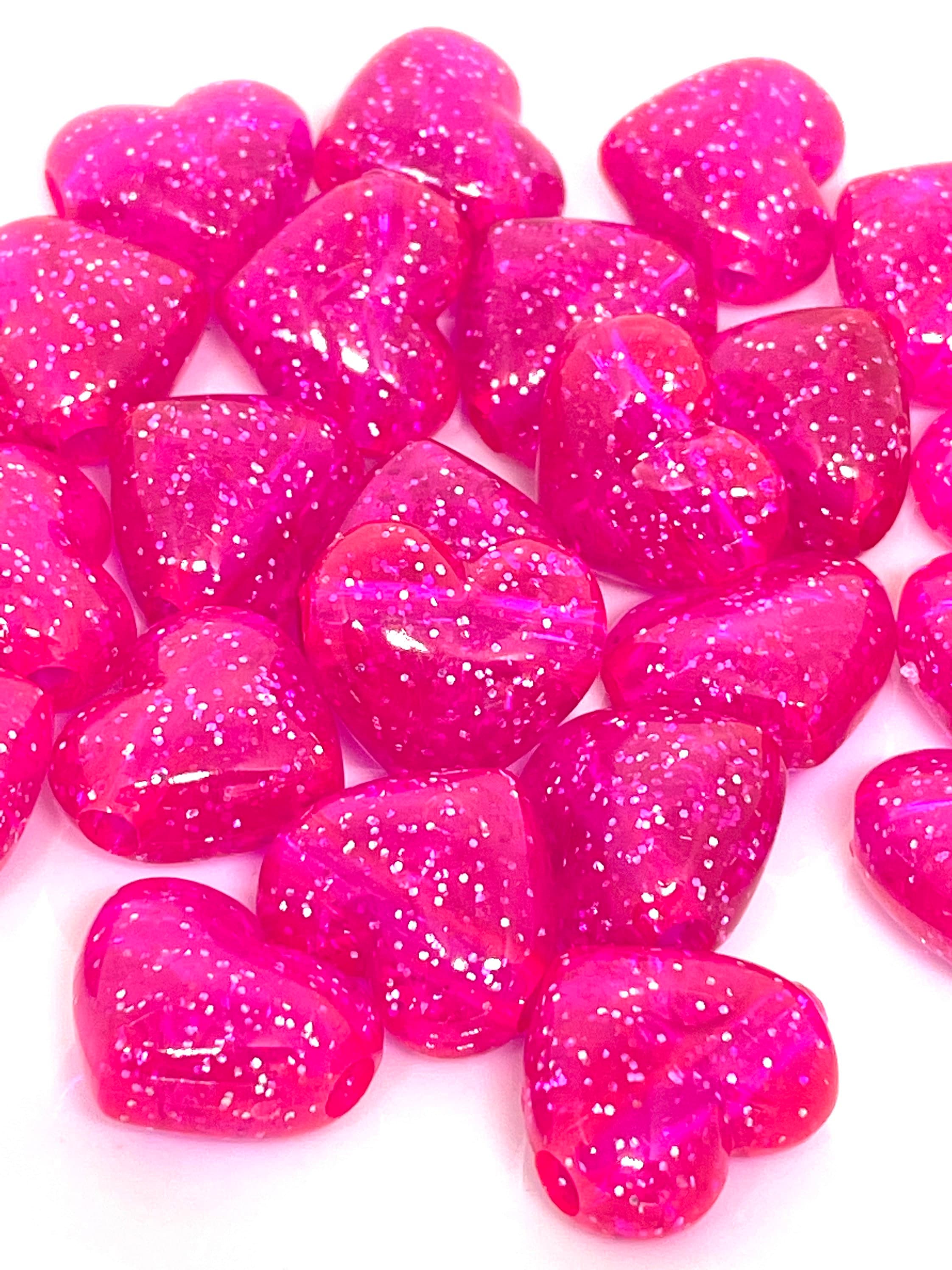 Pink Glitter Heart Pendant, Acrylic Heart Pendant Large, Beads 18mm, Cute Pendants, Kawaii Pendants, Colorful Pendants, Heart Beads