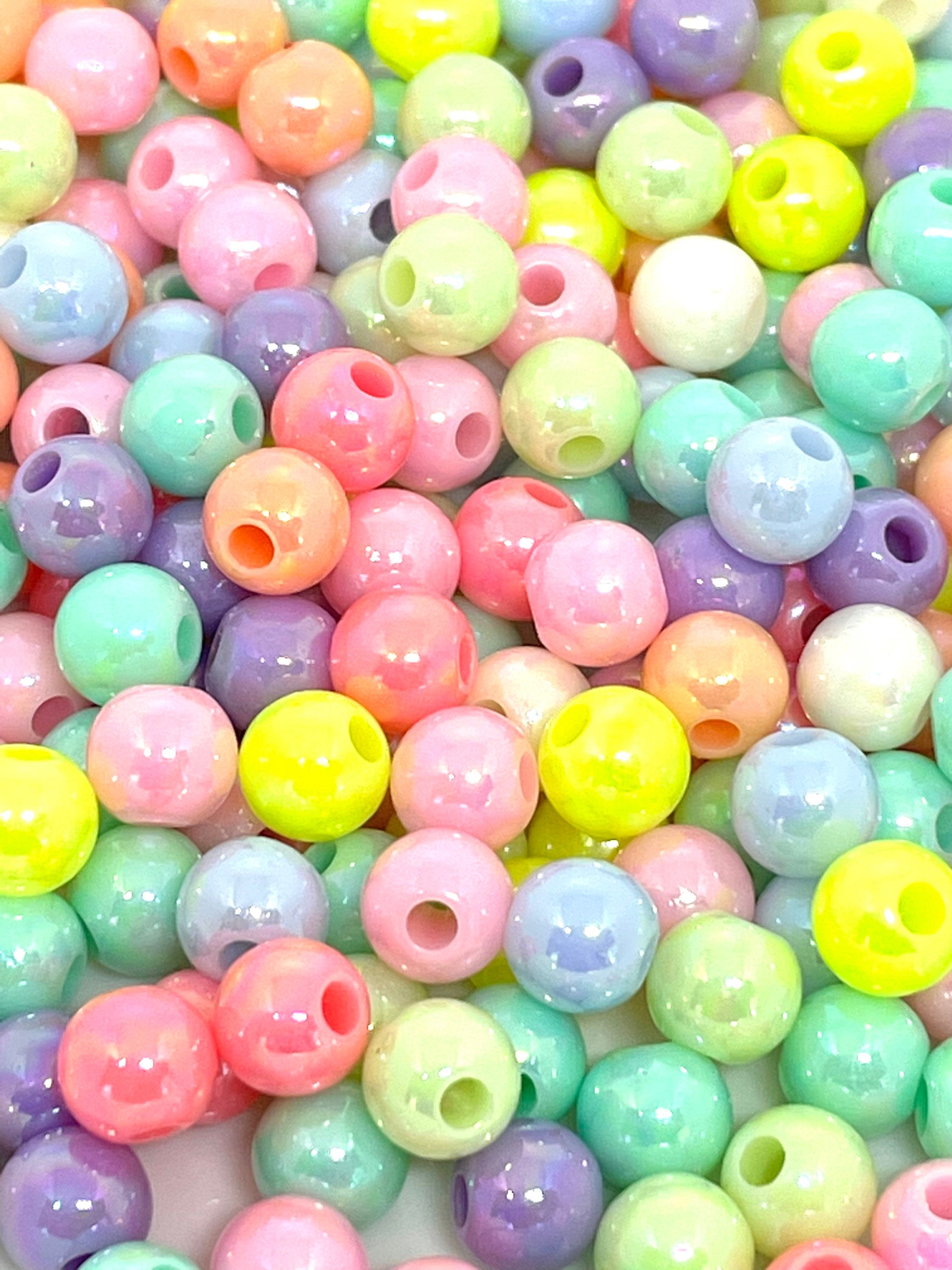 Shimmery Pastel Round Beads, 8mm Beads, 6mm Beads, Fun Beads, Beads for Bracelet, Beads for Necklace, Bead Set, Colorful Beads Rainbow Beads