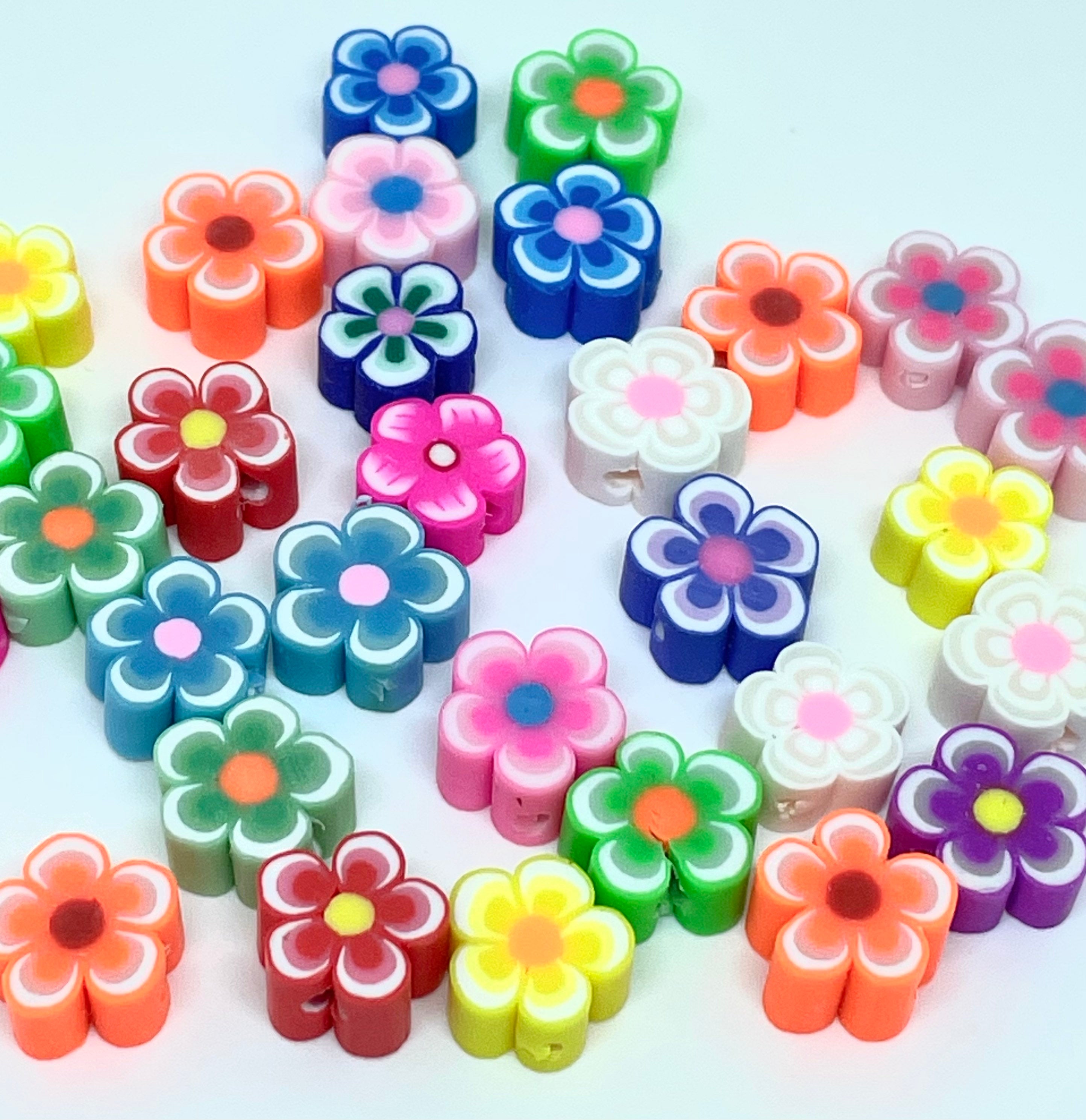 Handmade Flower Beads, Polymer Clay Beads, Colorful Beads, Bead Set for Bracelet, DIY Beads, 10mm Beads