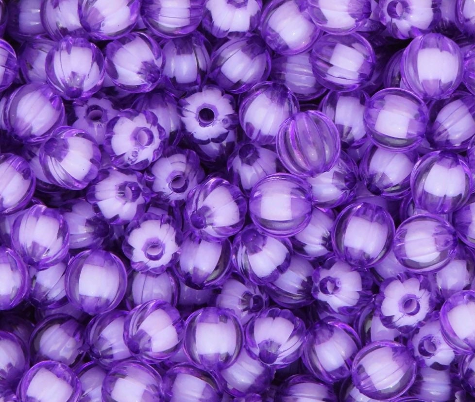 Cute Purple Melon Beads, Purple Beads, Clear Beads, Unique Beads for Bracelet, Unique Beads for Necklace, Kawaii Beads, DIY Beads 11mm