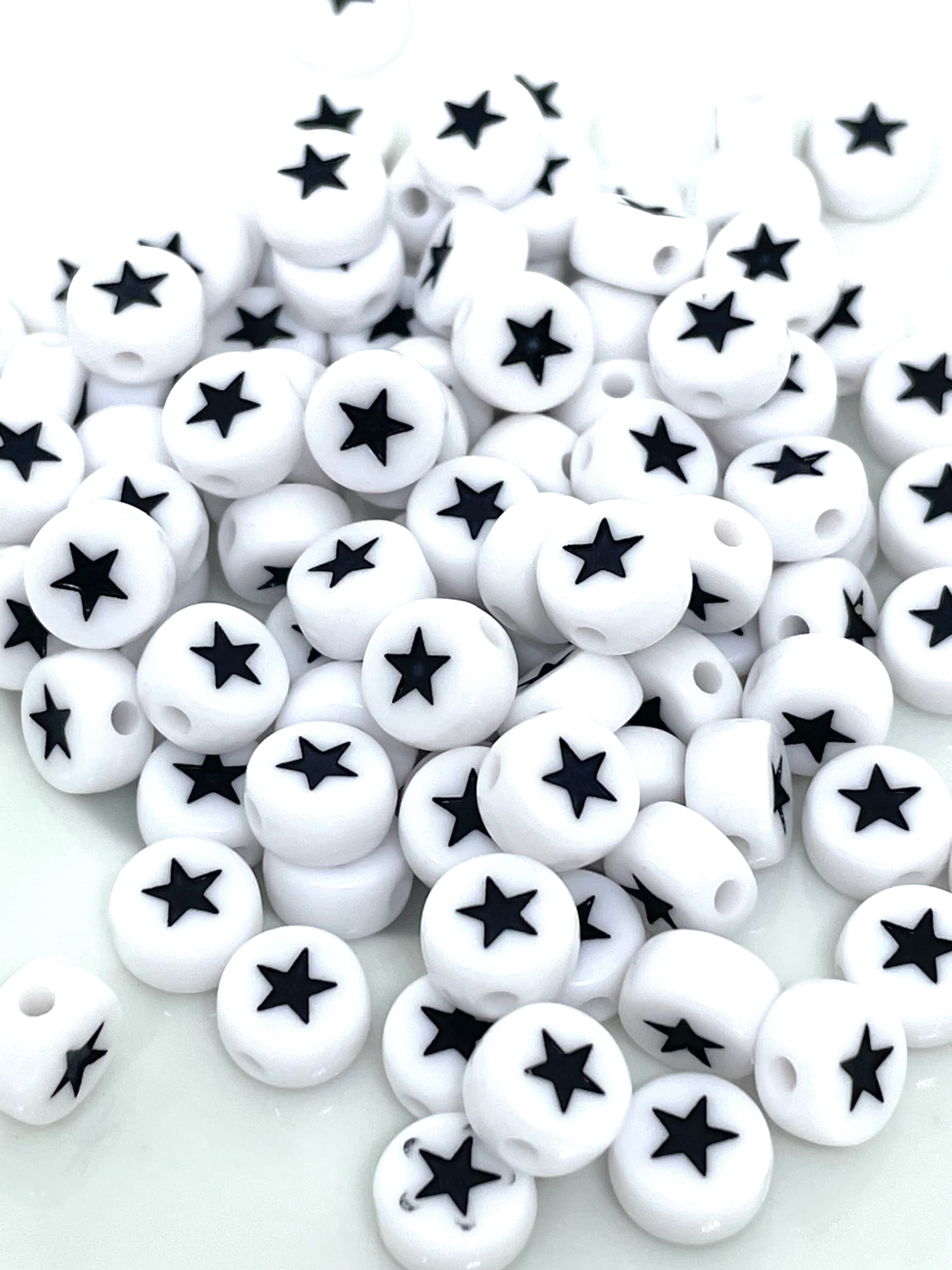 Black and White Star Coin Beads, 7mm Beads, Spacers for Alphabet Beads, Spacers for Letter Beads, Star Beads, Kawaii Beads, Unique Beads