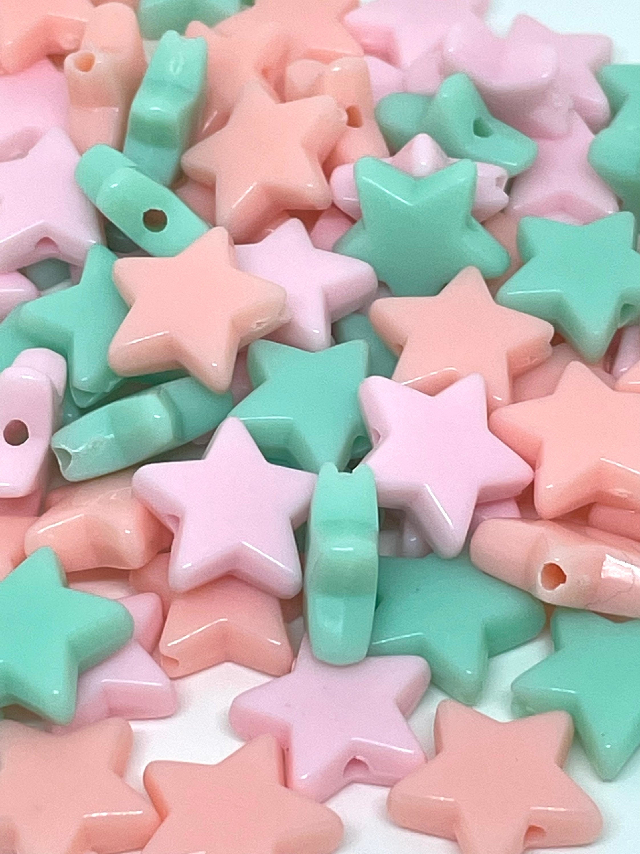 Pastel Star Mix, Mint Green, Peach, and Baby Pink Star Beads, 14mm Beads, Large Star Beads for Necklace, Pastel Star Beads for Bracelet