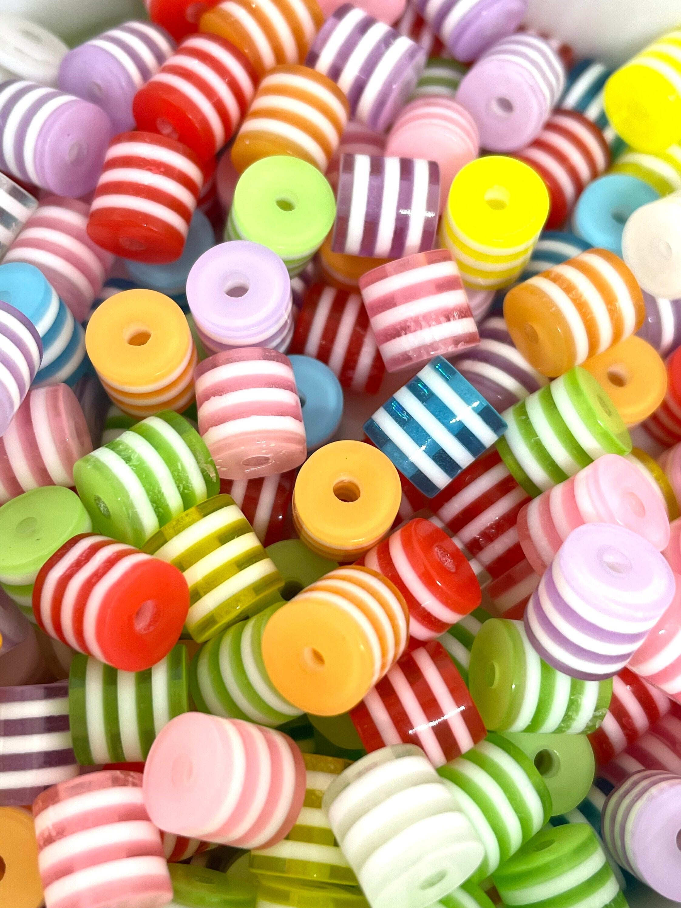 Rainbow Cylinder Beads, Striped Beads, Translucent Beads for Necklace, Pastel Rainbow Beads, Unique Bead Mix, Bead Variety