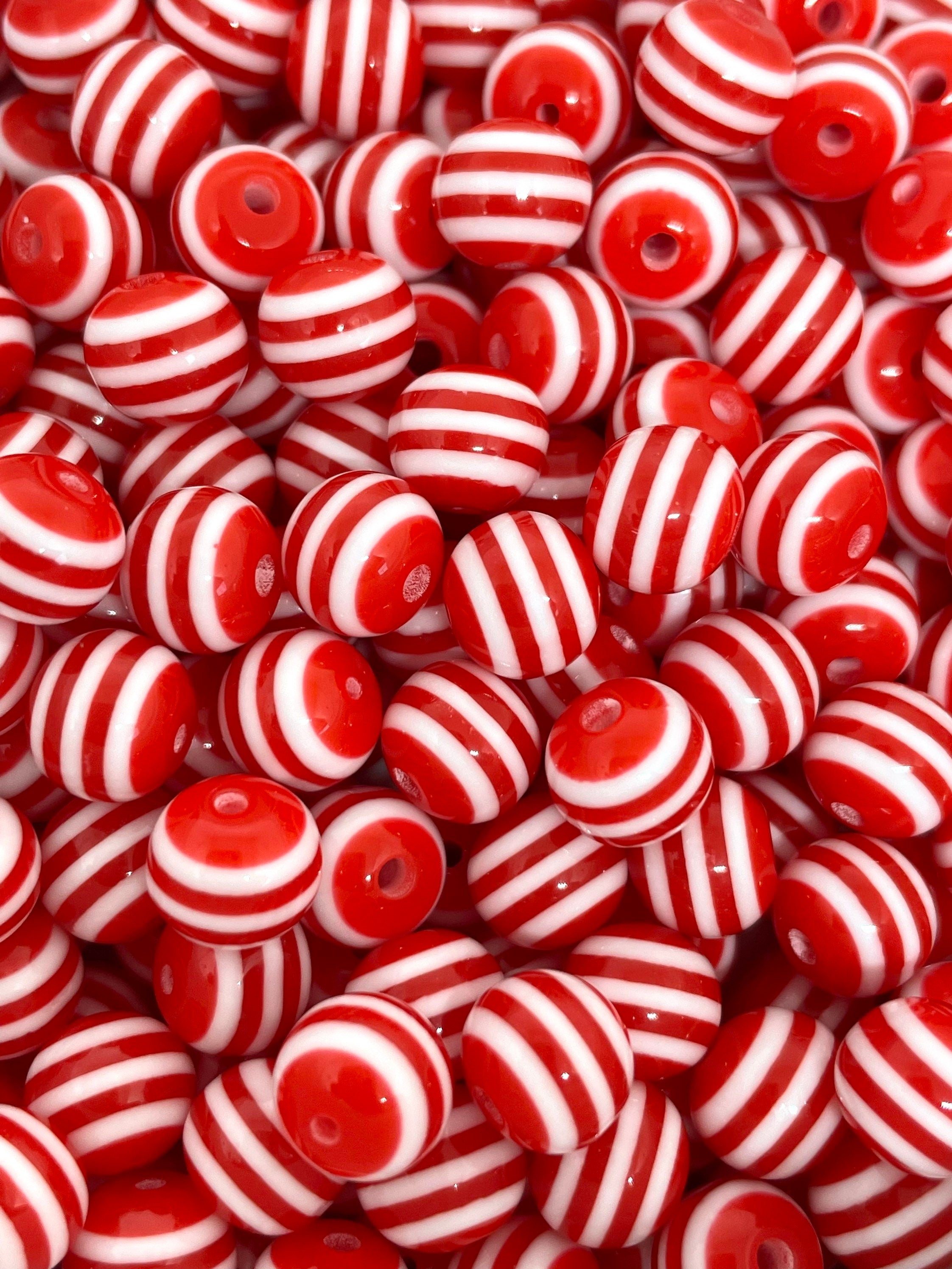 Red and White Candy Cane Striped Resin Beads for Christmas Jewelry and Decor