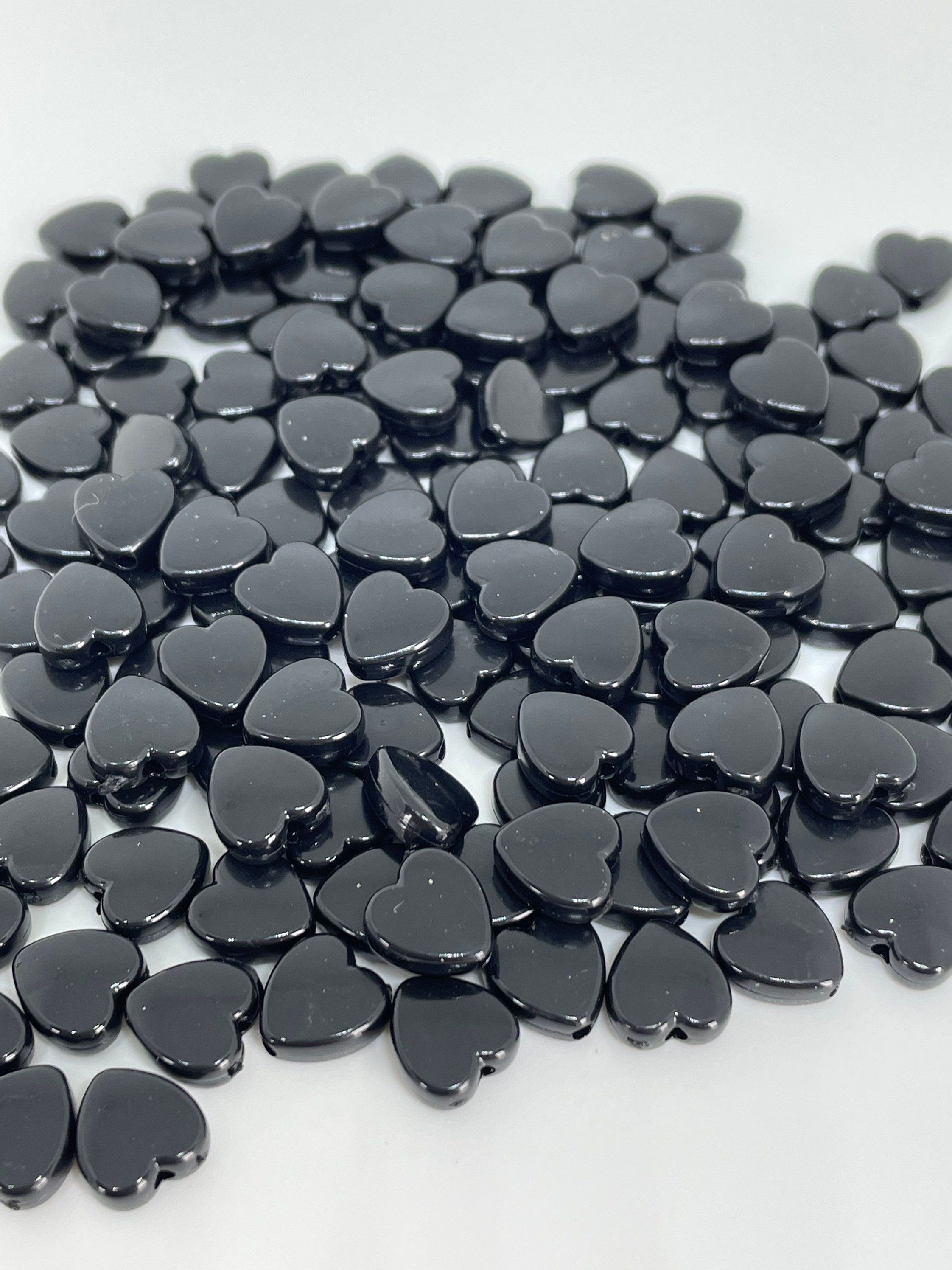 Black Heart Beads for Bracelet, Black Acrylic Heart Beads for Halloween, Black Heart Shaped Beads, Gothic Beads Jewelry, Opaque Black Beads