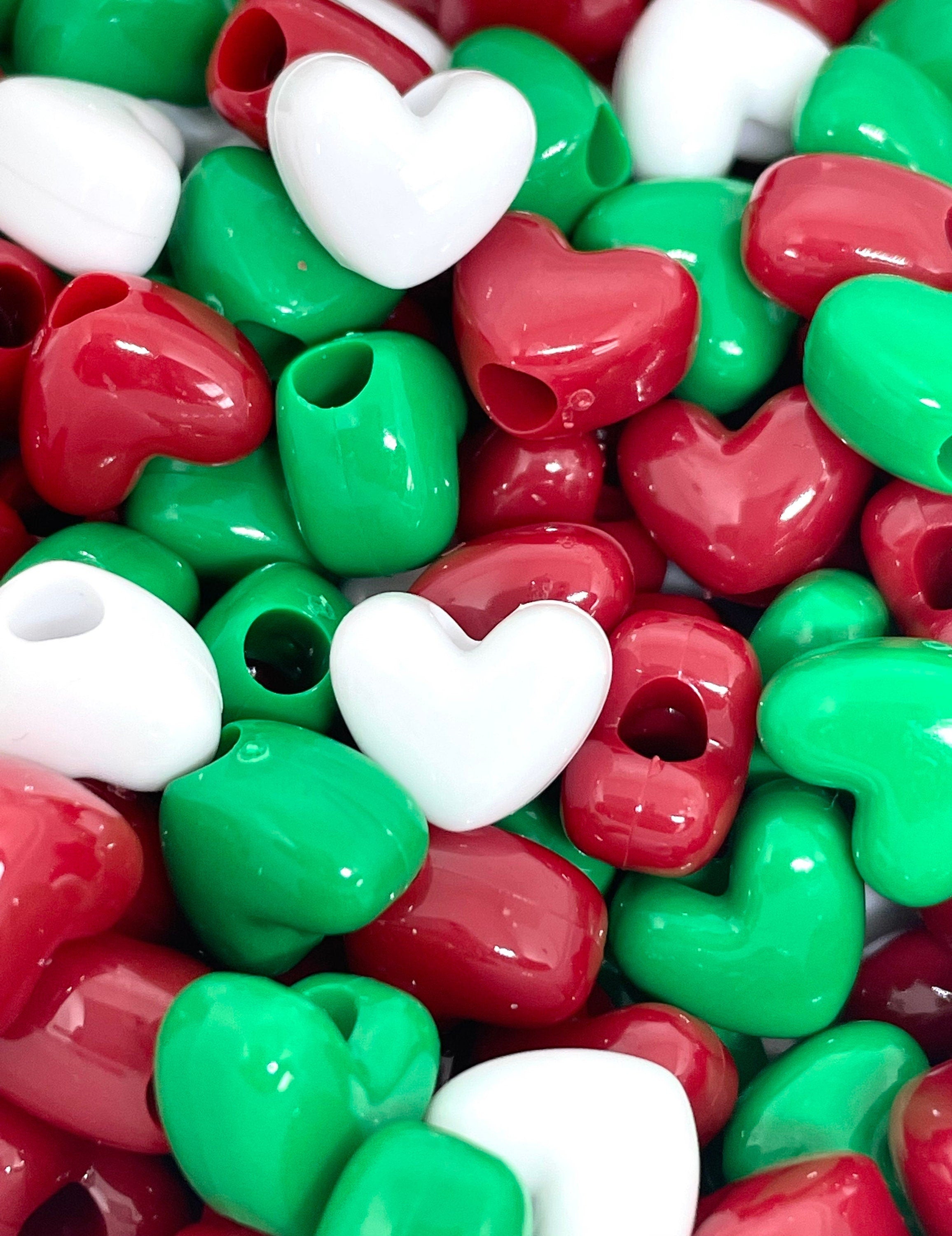 Christmas Bead Mix, Heart Shaped Holiday Beads for Garland, Christmas Bead Kit, Christmas Pony Beads, Christmas Kandi Beads for Jewelry