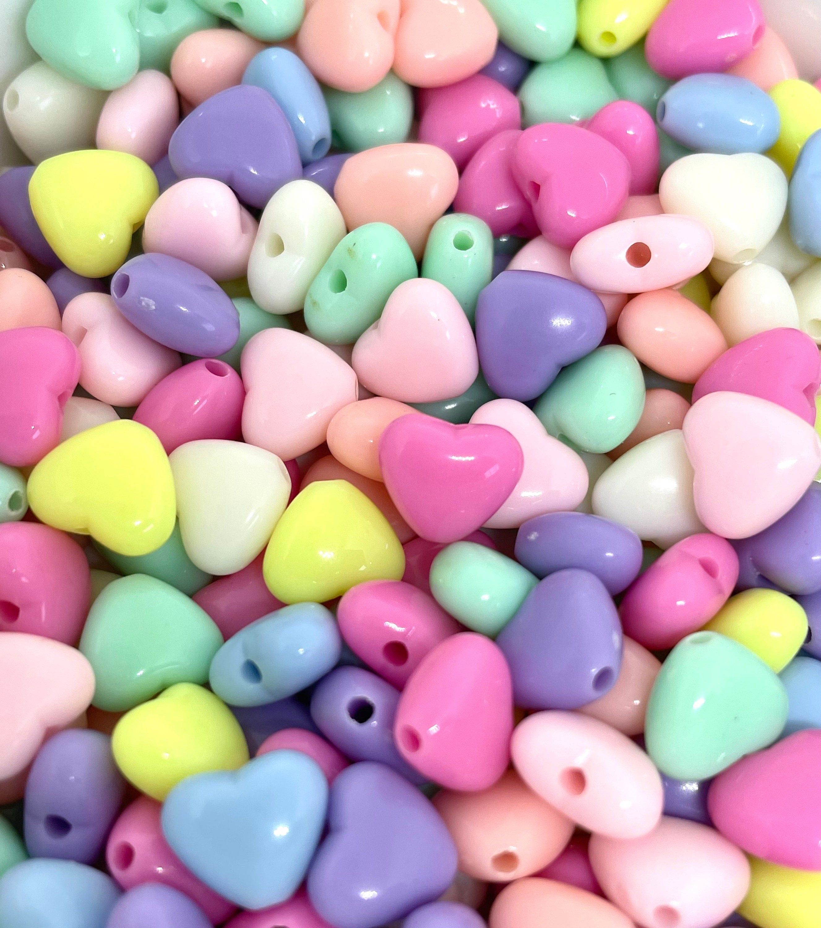 Pastel Heart Beads (12mm x 11mm / Rainbow Color / 30pcs) Decora Acrylic  Bead Loose Plastic Bead Sweet Colorful Fairy Kei Jewellery DIY F273