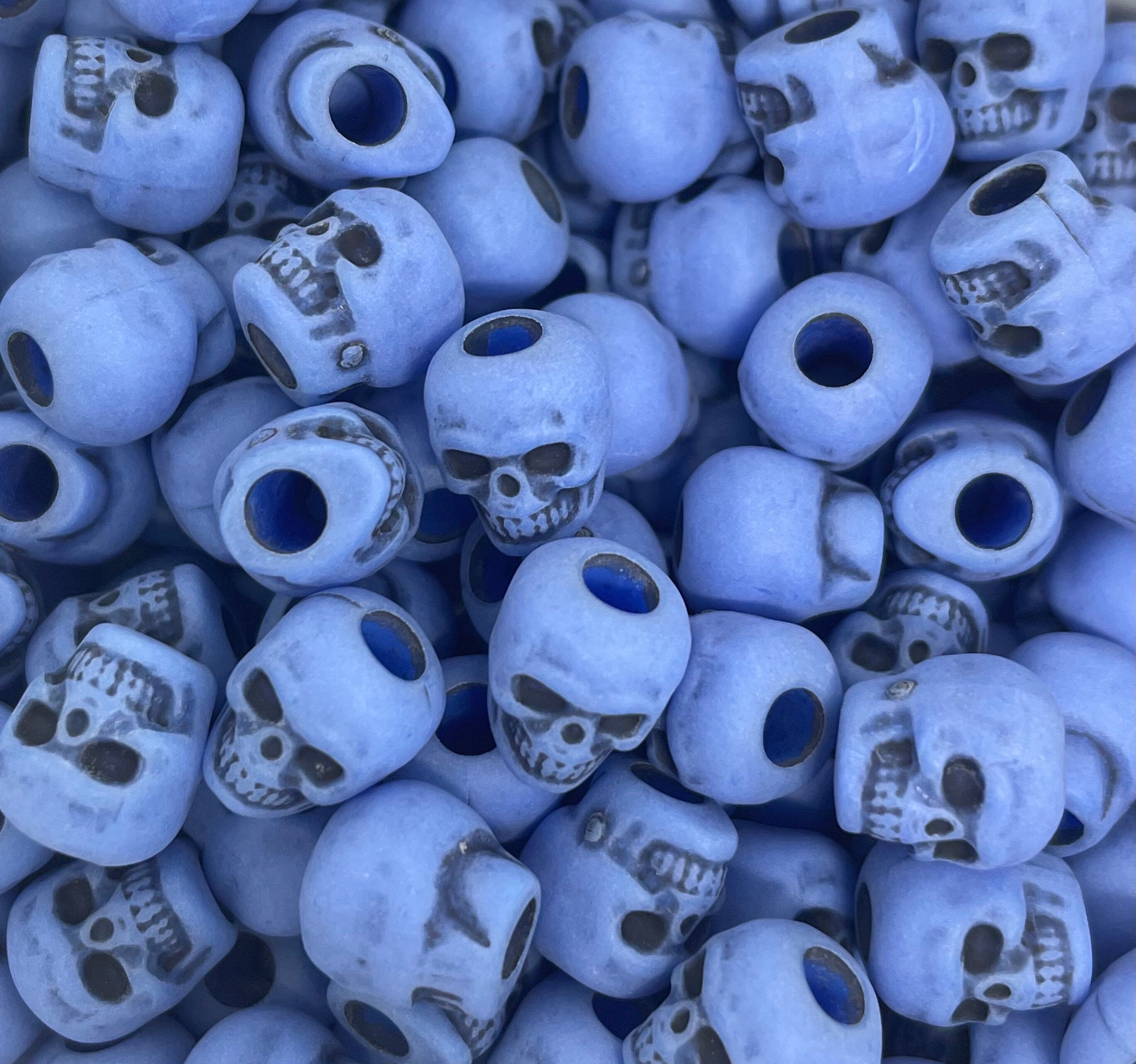 Blue Skull Beads, Halloween Beads, Blue Skeleton Beads for Jewelry, Halloween Craft Kit, Day of the Dead Beads, Dia De Los Muertos Beads