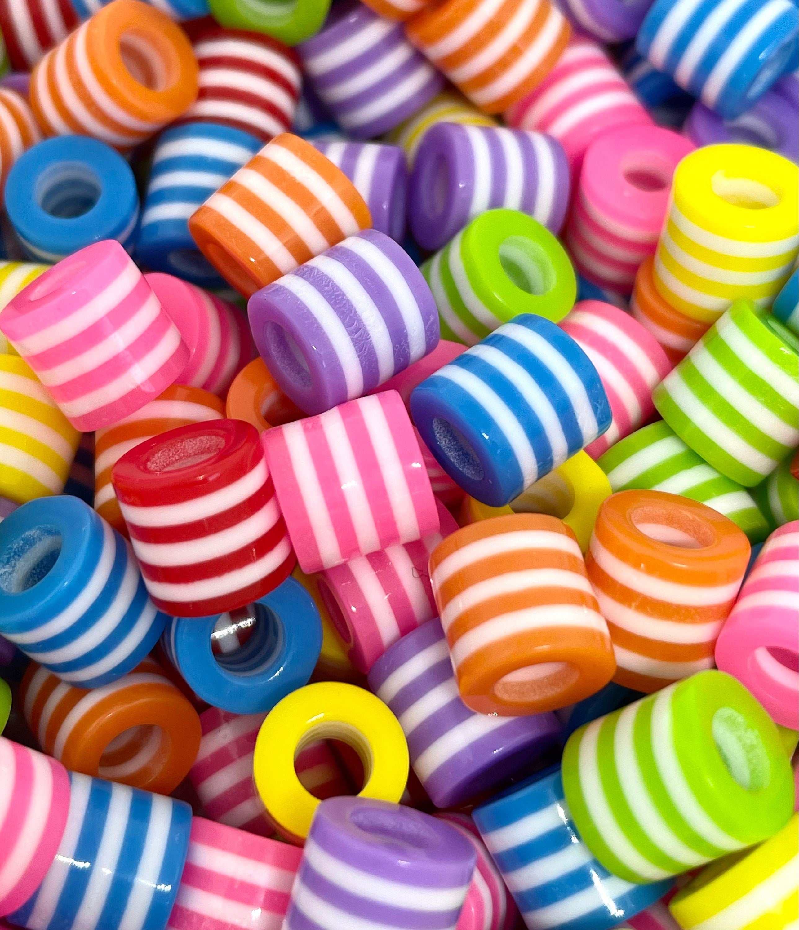 Rainbow Striped Beads, Rainbow Beads, Rainbow Drum Beads, Rainbow Cylinder Beads, Assorted Beads for Jewelry Making, Assorted Beads