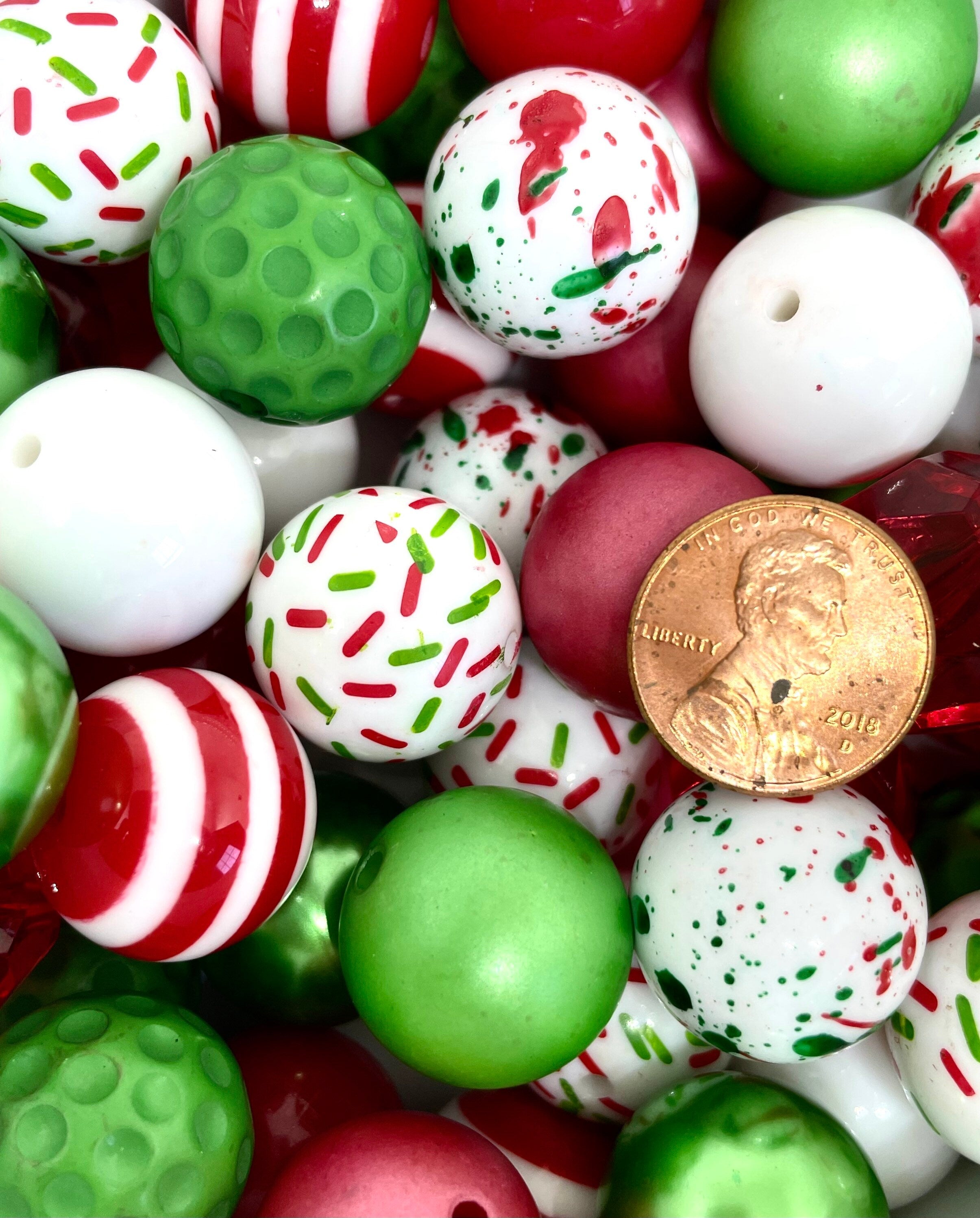 20mm Chunky Christmas Bead Mix - Perfect for Festive Jewelry and Decor