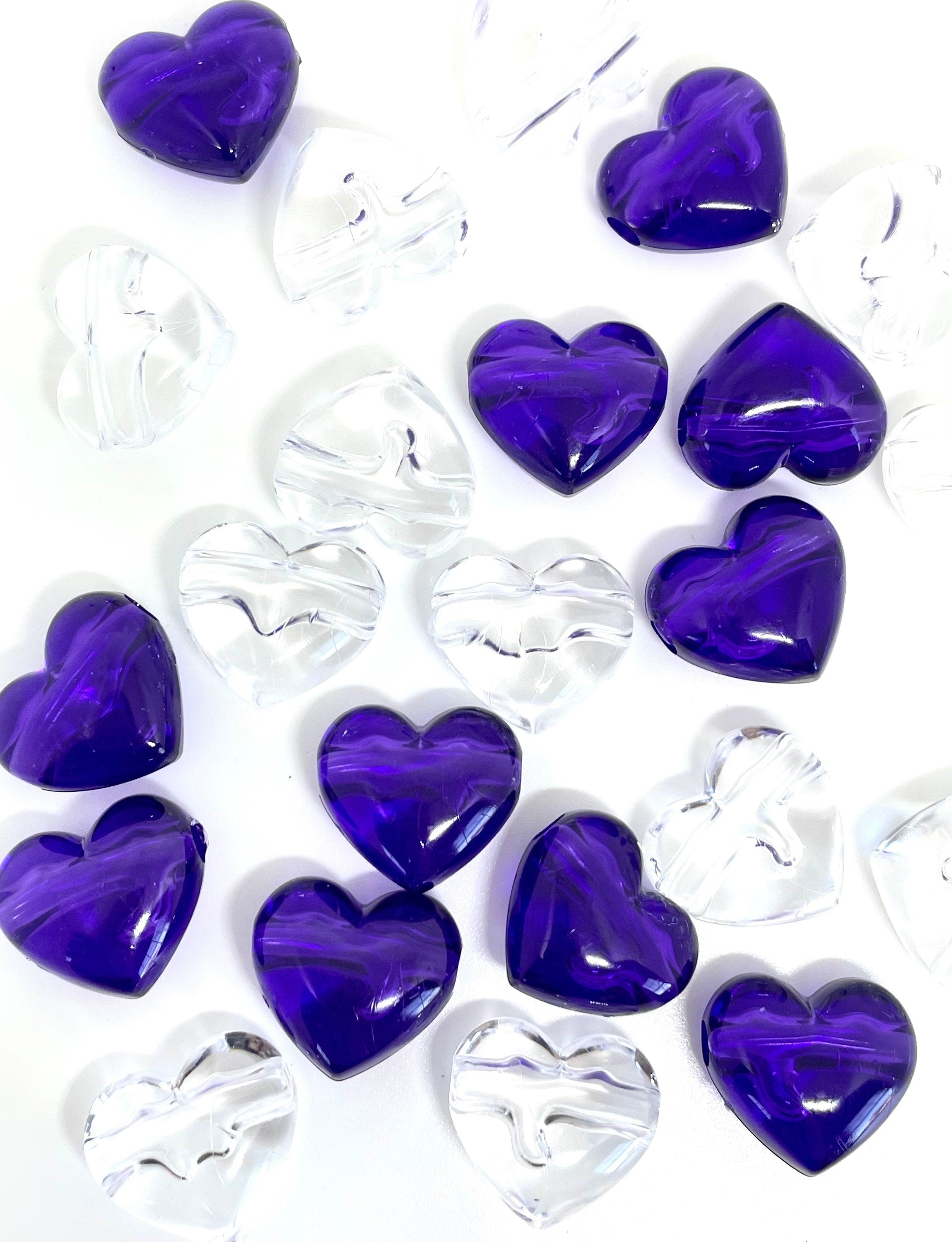 Translucent Purple and Clear Heart Bead Mix, Large Hearts for Jewelry Making, Pendant Heart, 18mm beads for Necklace, Heart Charm