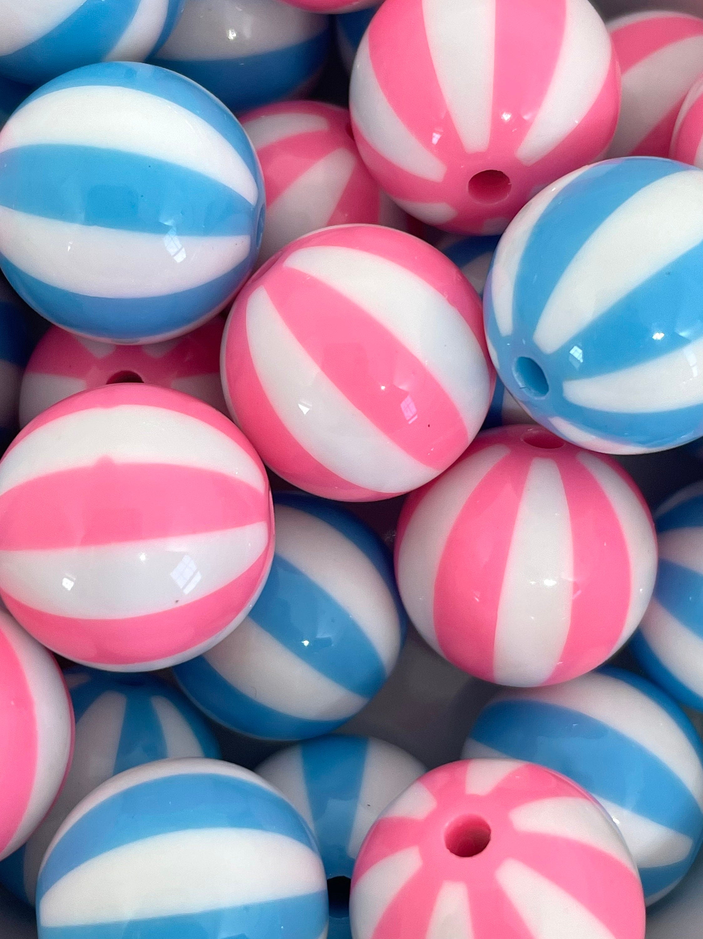 Cotton Candy Beach Ball Beads, Gender Reveal Beads for Party, Chunky Beads for Jewelry Making, Pink and Blue Beads, 20mm Beads, Kawaii Beads
