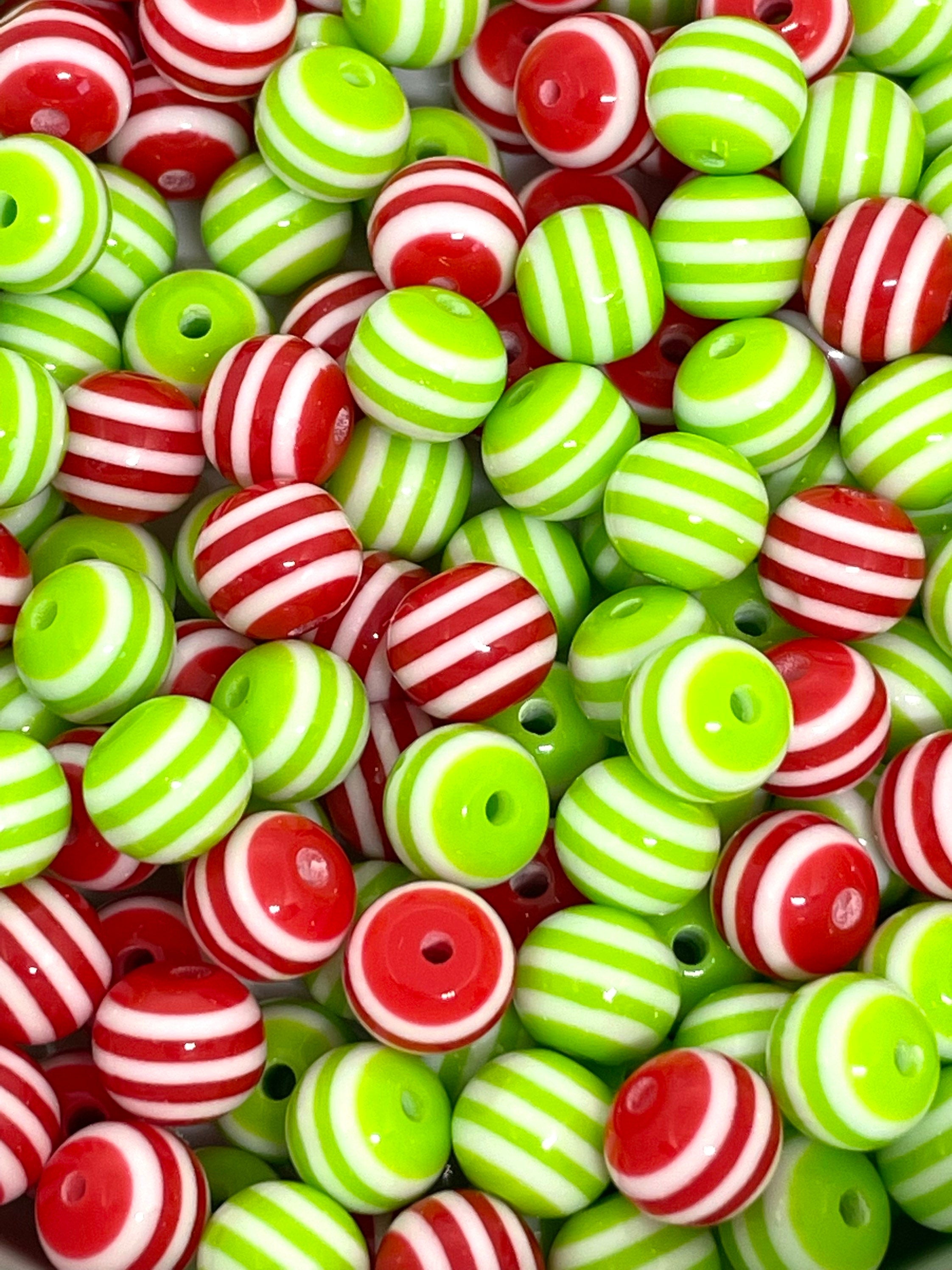 Peppermint Beads for Christmas, Red and Green Stripes, Christmas Beads for Jewelry Making, Christmas Jewelry, Xmas Beads for the Holidays