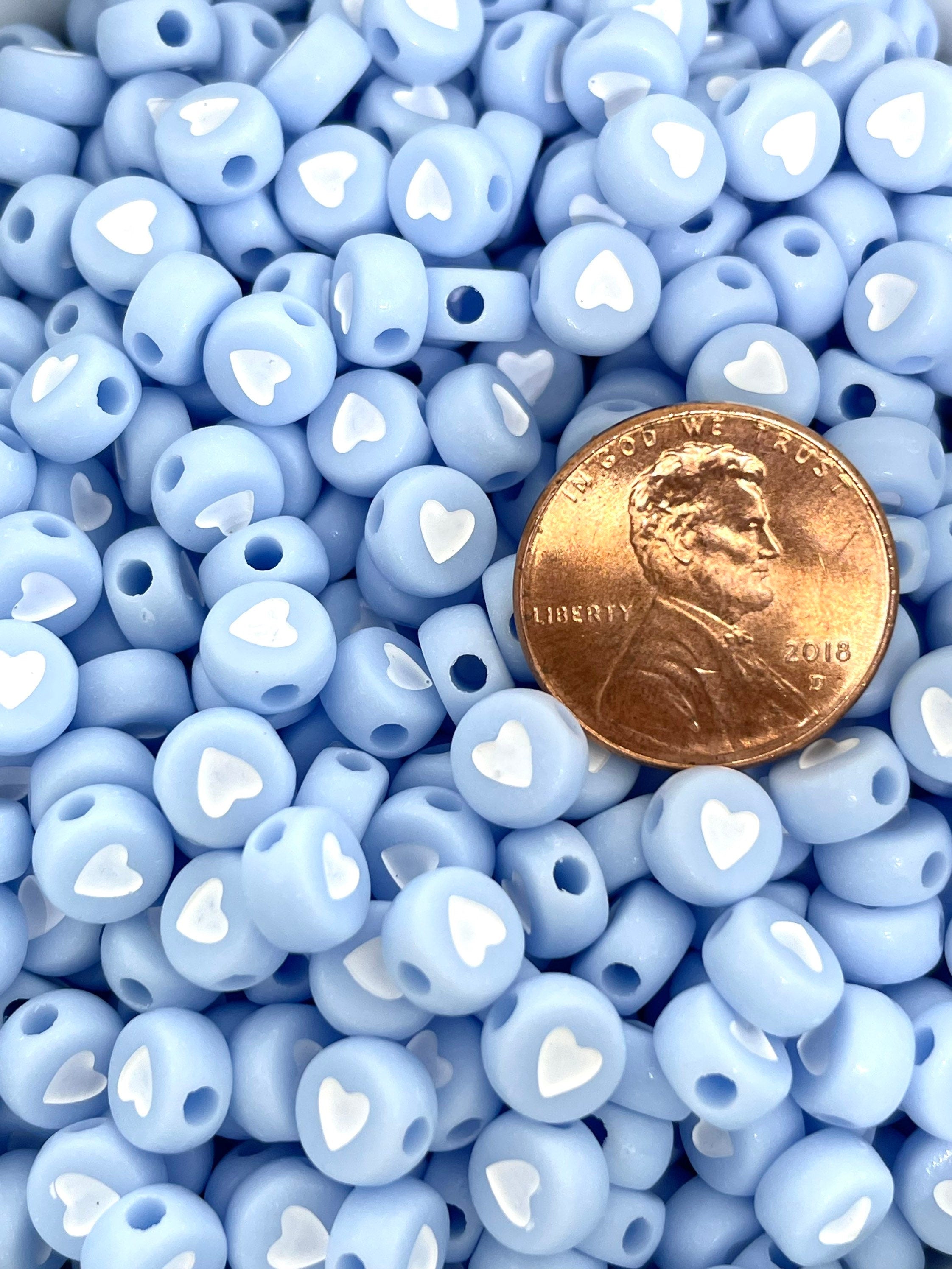 Baby Blue Beads with Hearts, Coin Beads, Flat Round Beads for Jewelry  Making, Gender Reveal Beads, Letter Beads, Blue Spacer Beads