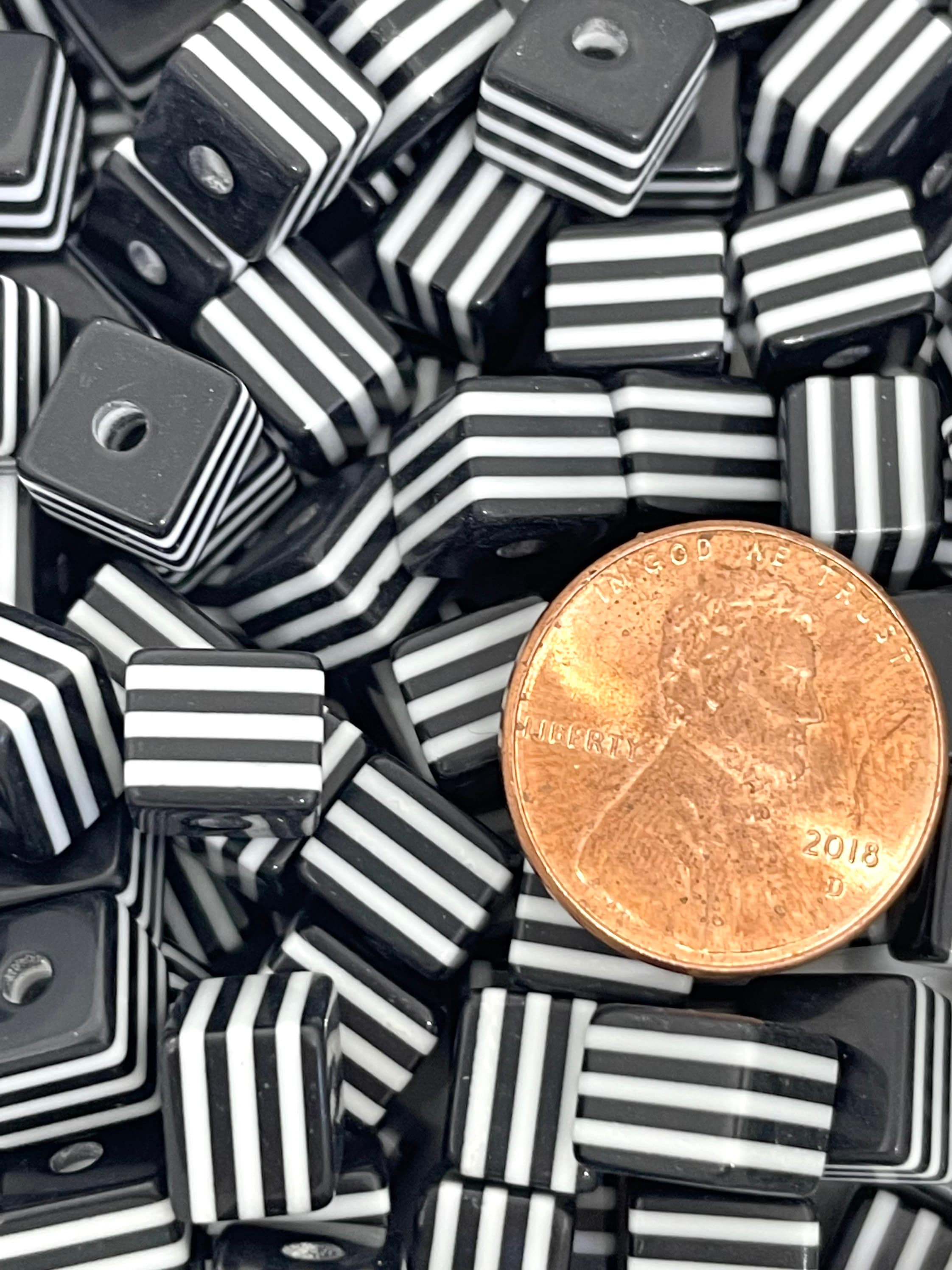 Black and White Cube Beads, Black and White Stripes, B&W Striped Beads for Jewelry Making, Square Beads, Unique Beads for Bracelet