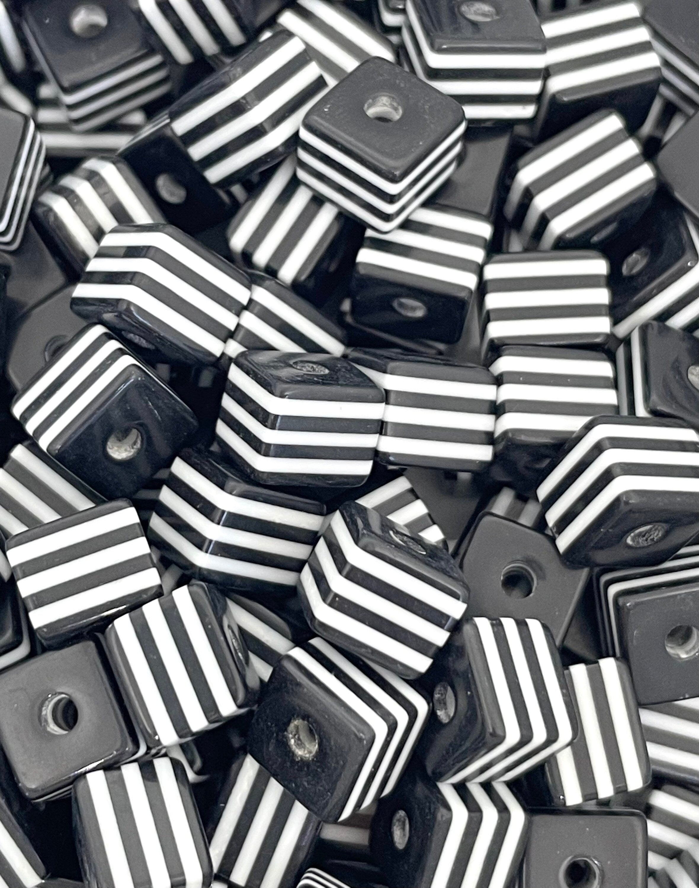 Black and White Cube Beads, Black and White Stripes, B&W Striped Beads for Jewelry Making, Square Beads, Unique Beads for Bracelet