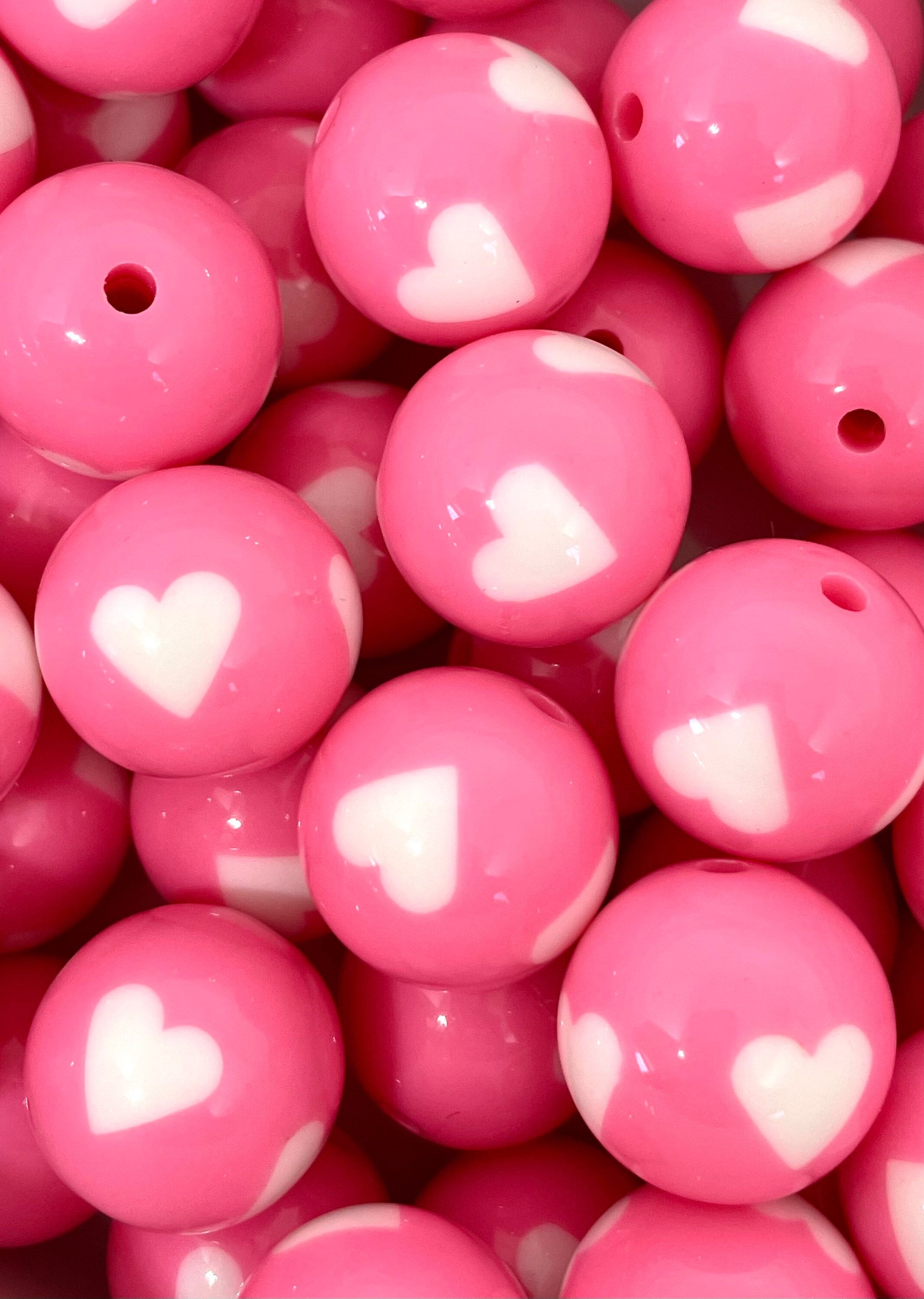Hot Pink & White Heart Beads 20mm
