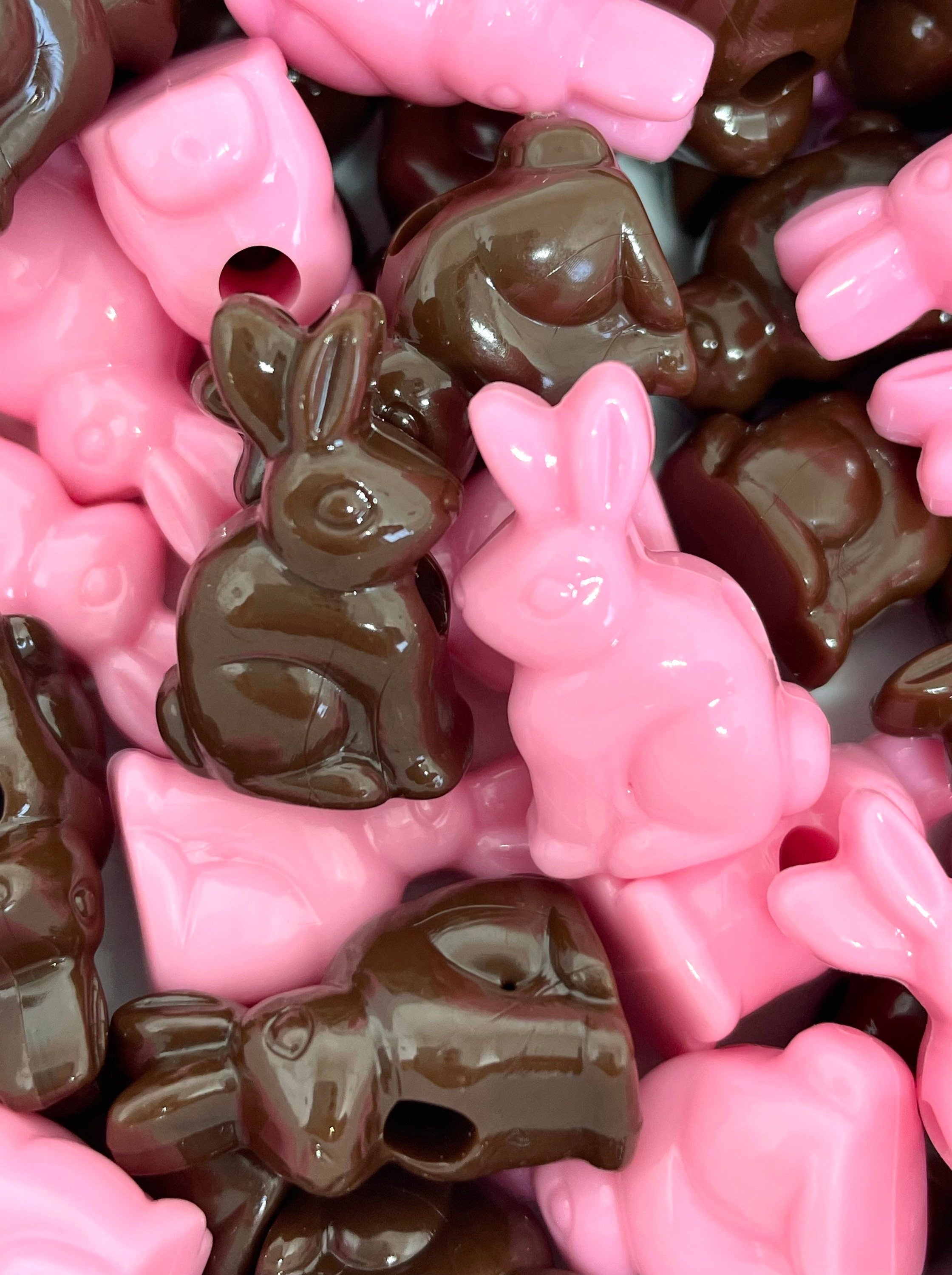 Chocolate Bunny Beads, Animal Beads for Easter, Easter Beads, Pink and Brown Beads for Jewelry Making, Pet Beads, Large Hole Beads