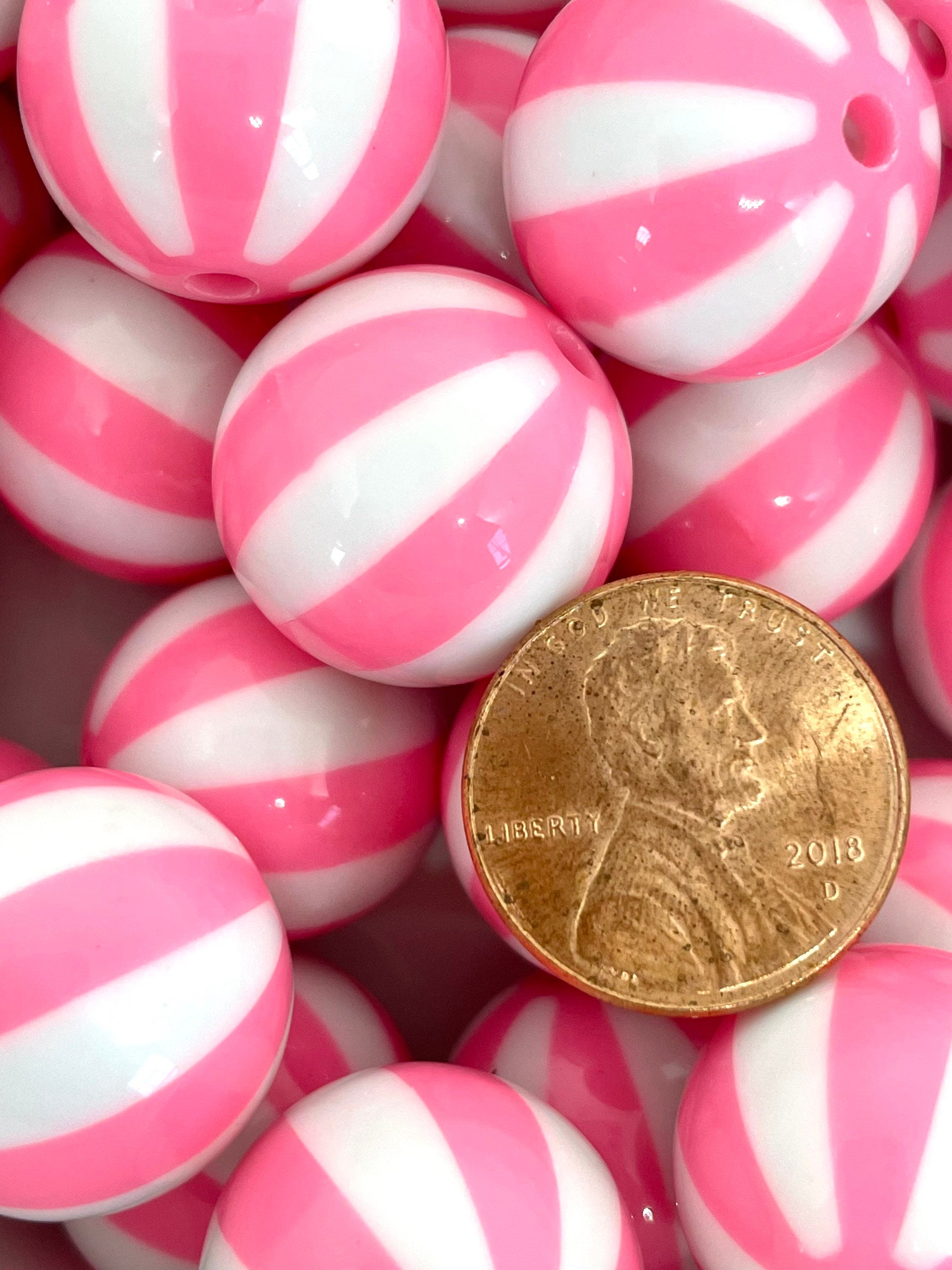 Baby Pink Beach Ball Beads for Chunky Jewelry, Chunky Beads for Necklace, 20mm Pink Beads, Striped Beads, Kawaii Beads, Sweet Lolita Beads